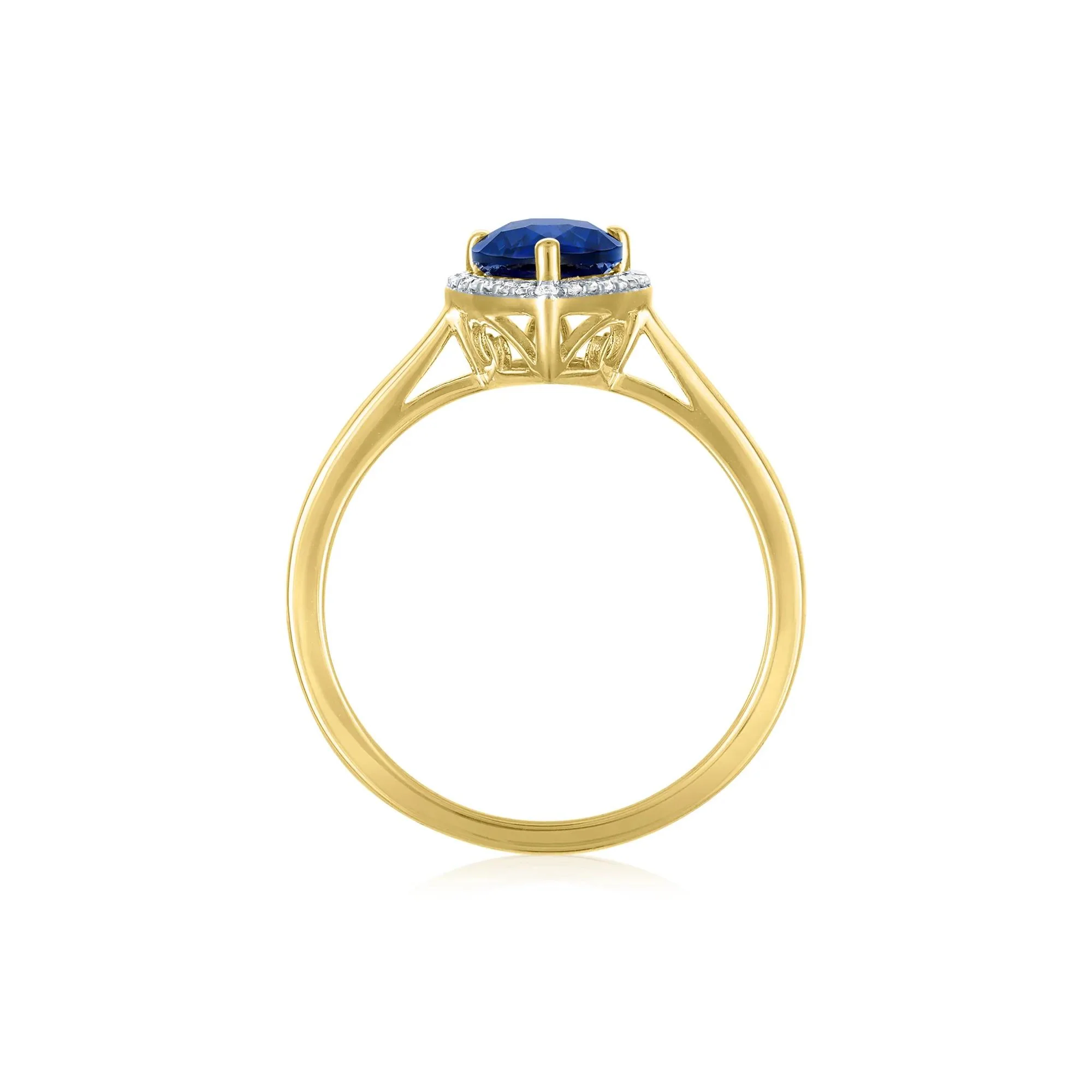 Pear-Shaped Lab-Created Blue Sapphire and Diamond Accent Ring 10K Yellow Gold Size 8 1mm - Image 2