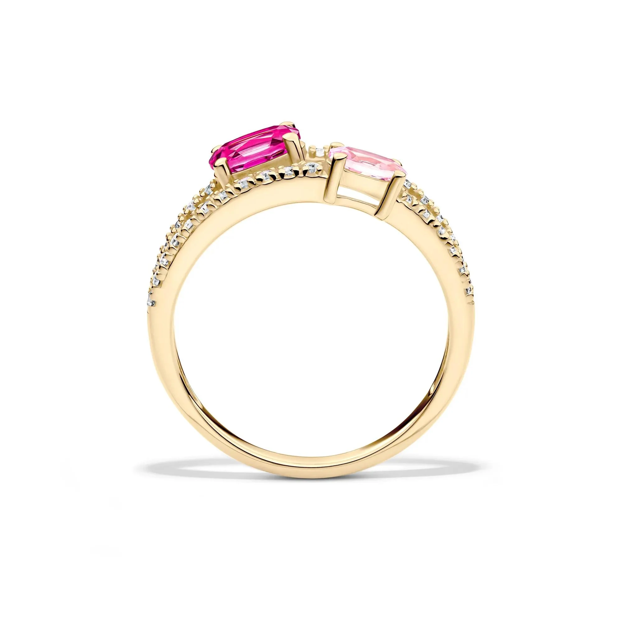 1/6 CT. Tw. Pink Sapphire and Diamond Ring 10K Yellow Gold Size 7 1.5mm - Image 2