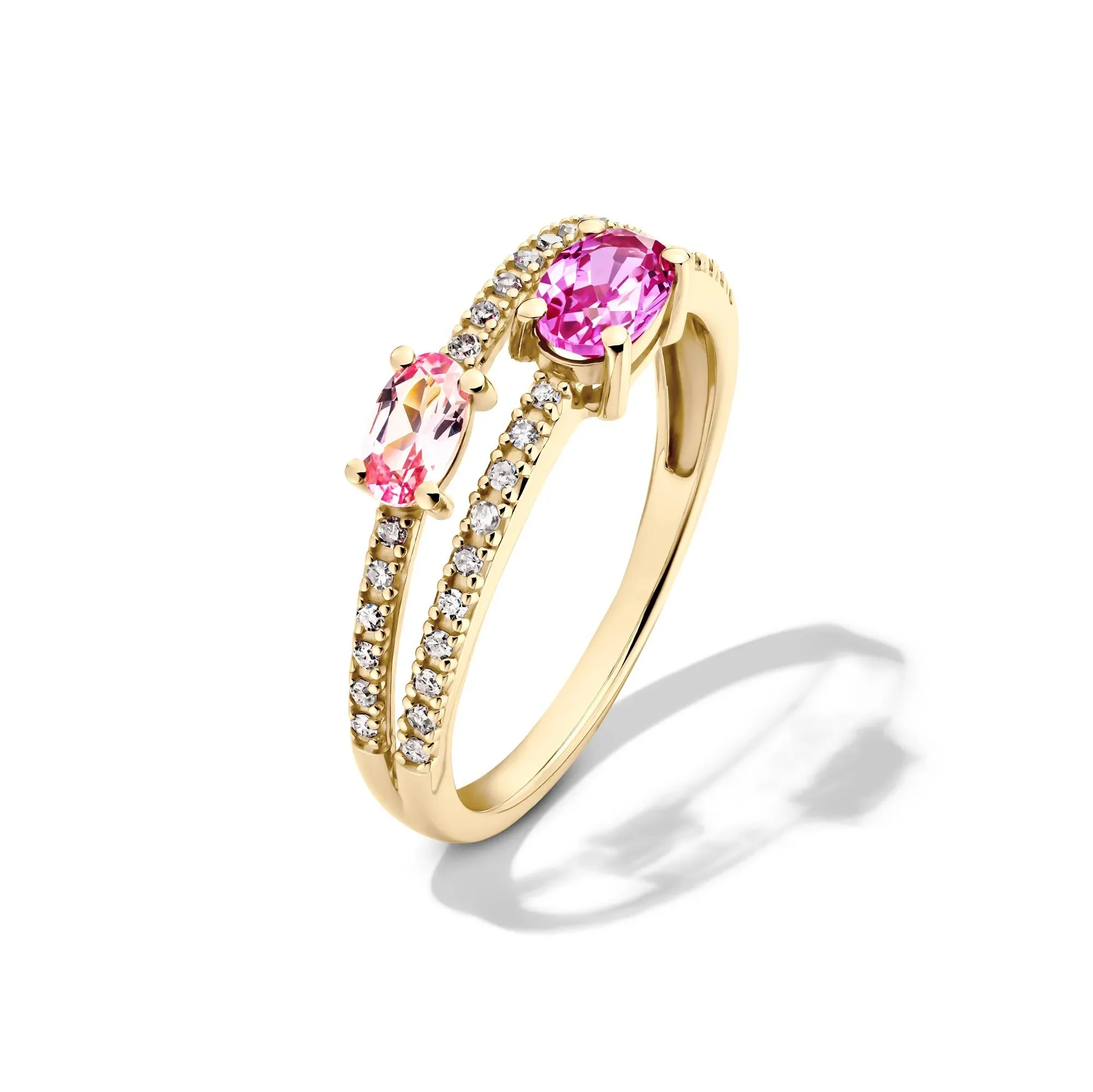 1/6 CT. Tw. Pink Sapphire and Diamond Ring 10K Yellow Gold Size 7 1.5mm - Image 4