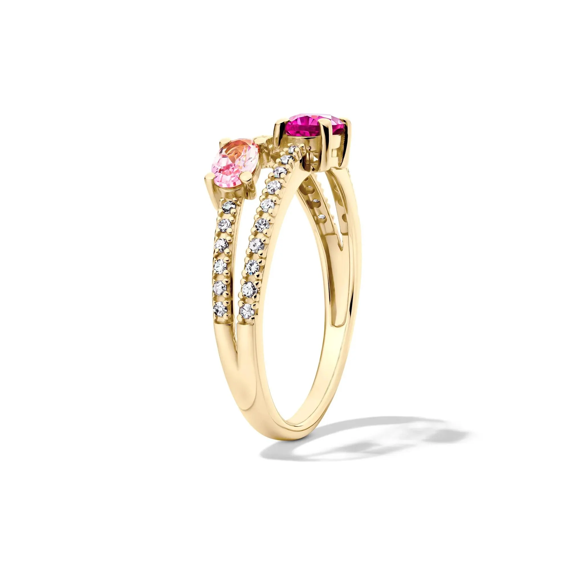 1/6 CT. Tw. Pink Sapphire and Diamond Ring 10K Yellow Gold Size 8 1.5mm - Image 3