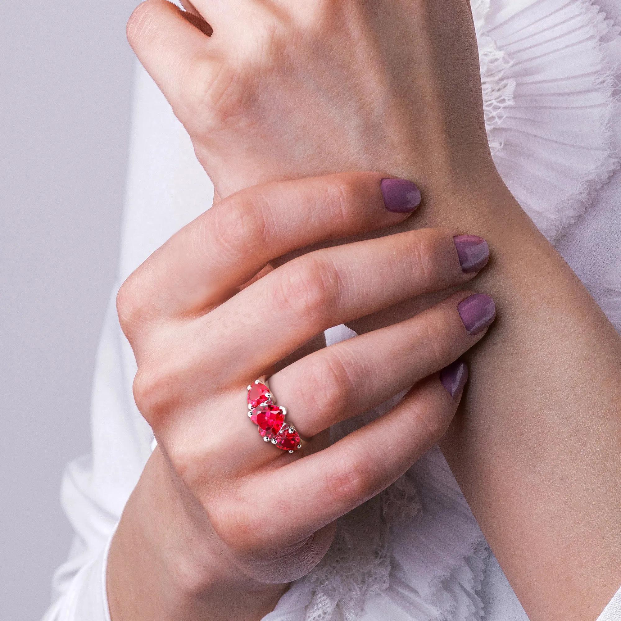 Lab-Created Ruby Heart Ring .925 Sterling Silver White Size 5 9mm - Image 6
