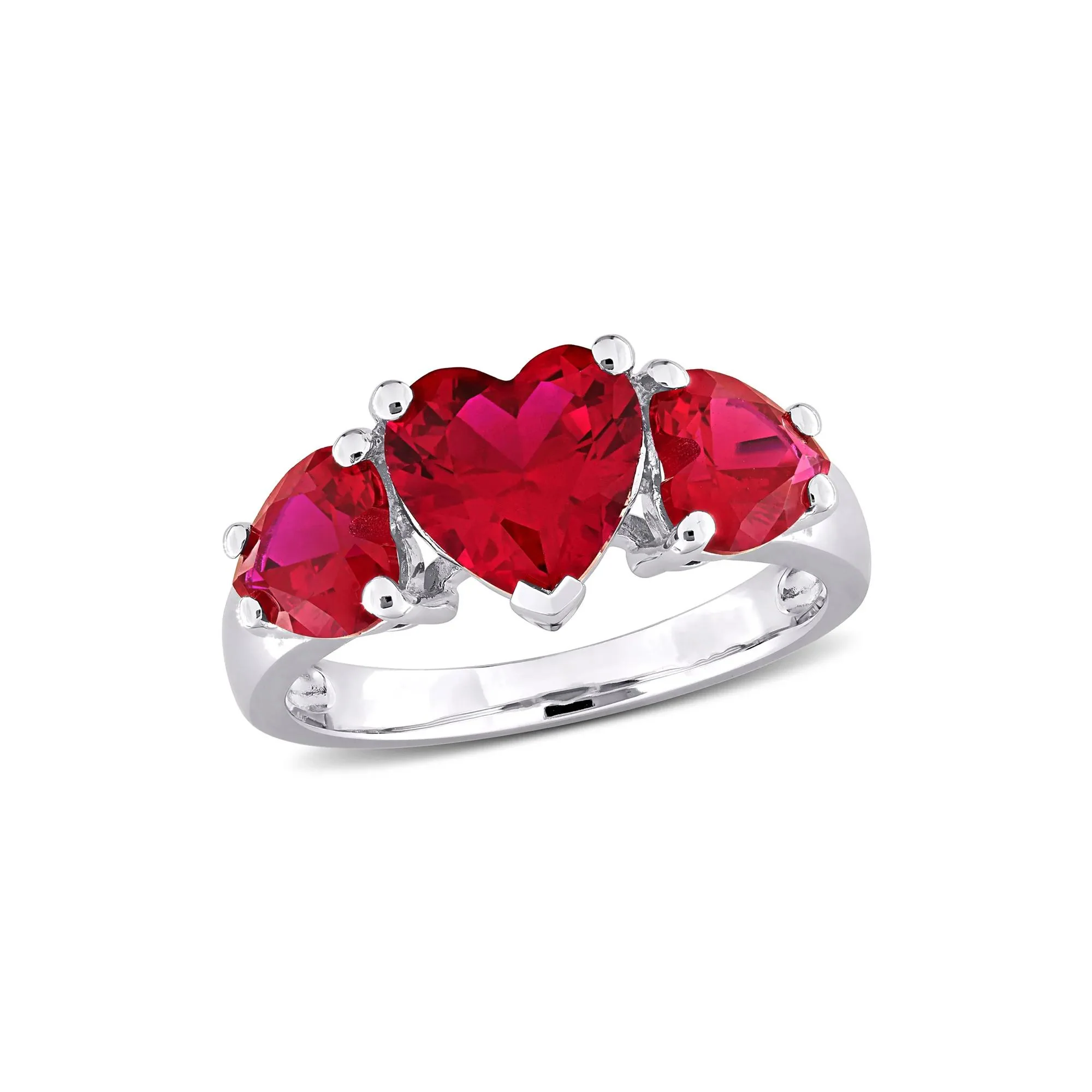 Lab-Created Ruby Heart Ring .925 Sterling Silver White Size 9 9mm - Image 4