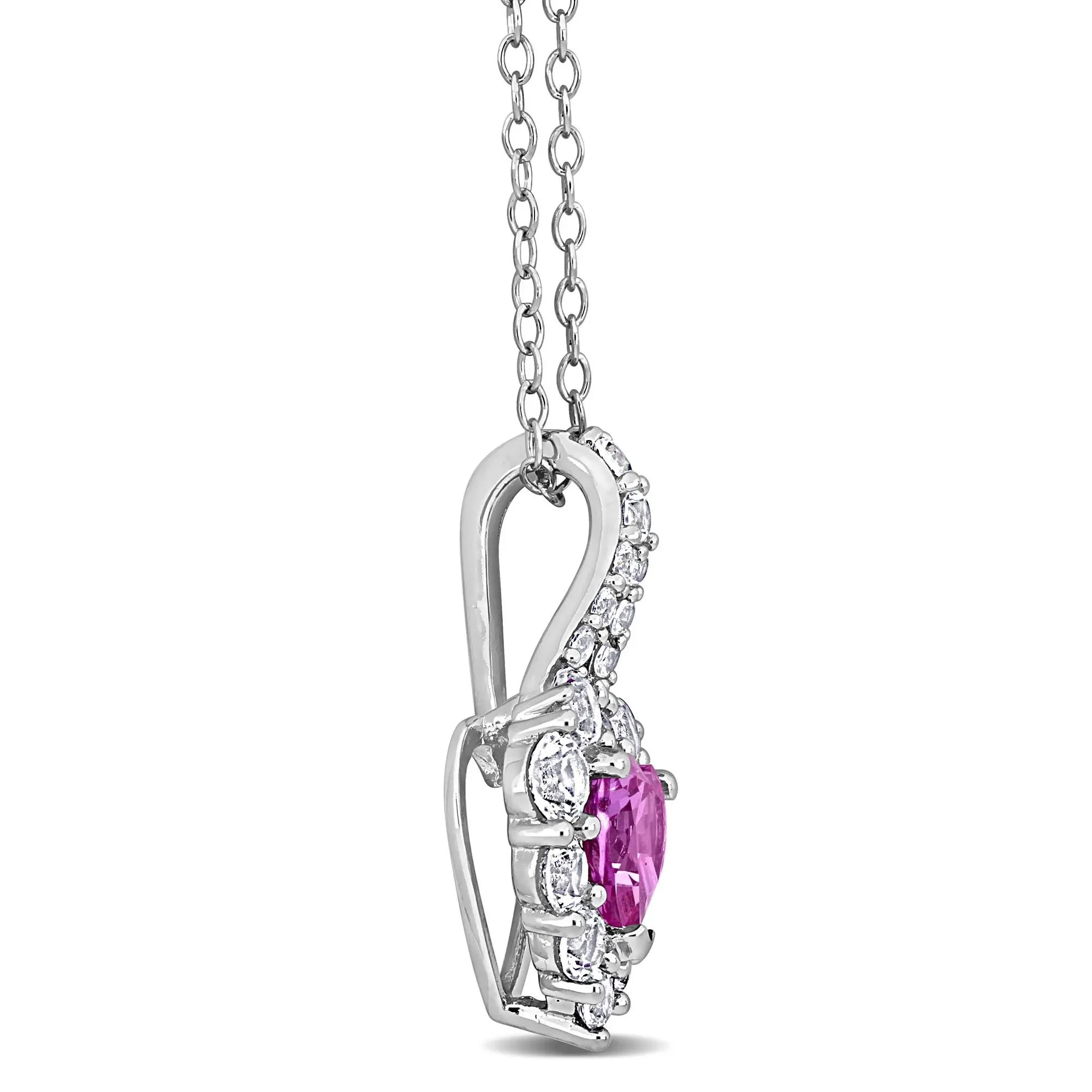 Lab-Created Pink Sapphire and Lab-Created White Sapphire Heart Pendant Necklace .925 Sterling Silver Size 18" - Image 2