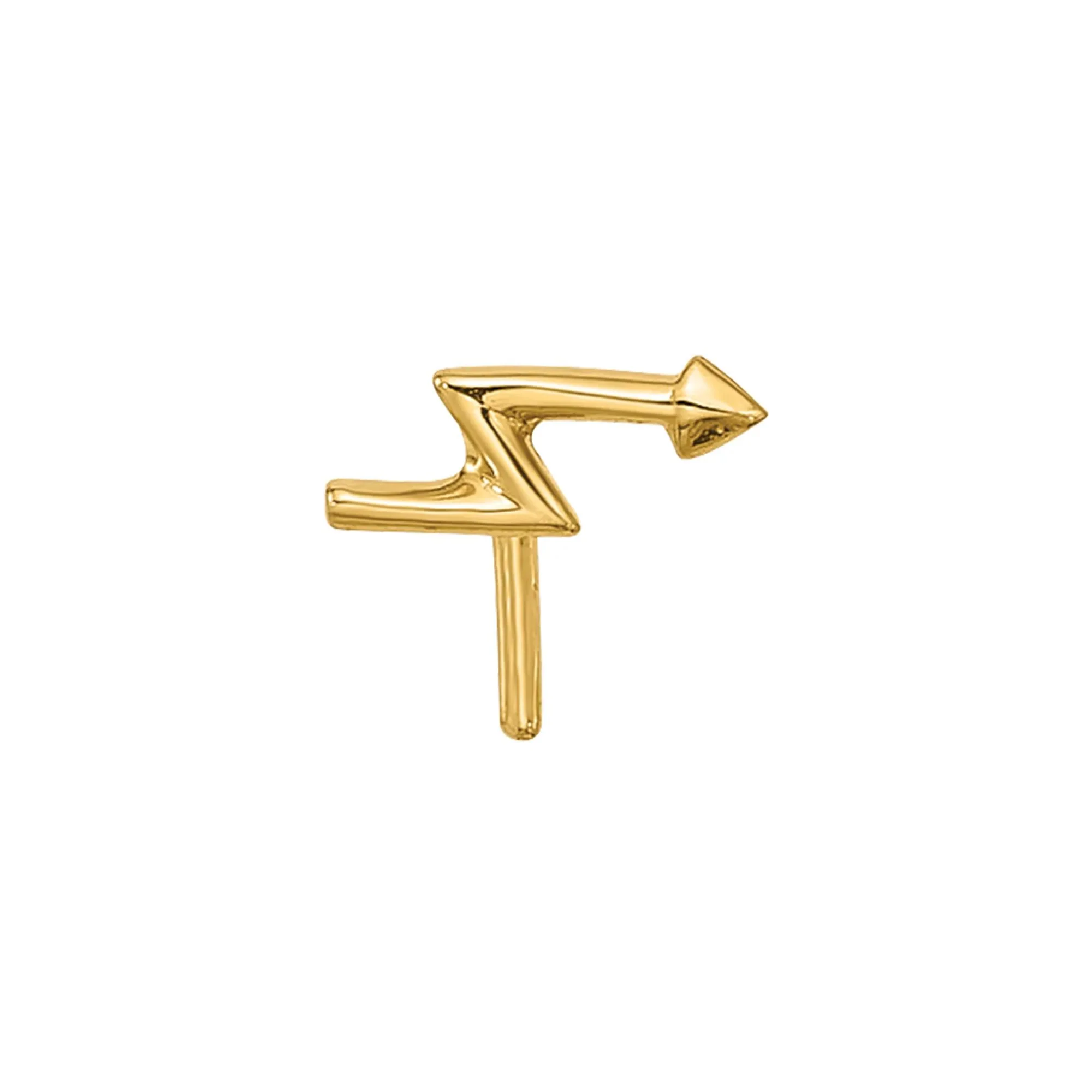 Polished Lightning Bolt Nose Stud 14K Yellow Gold 22 Gauge Size 2.00mm - Image 3