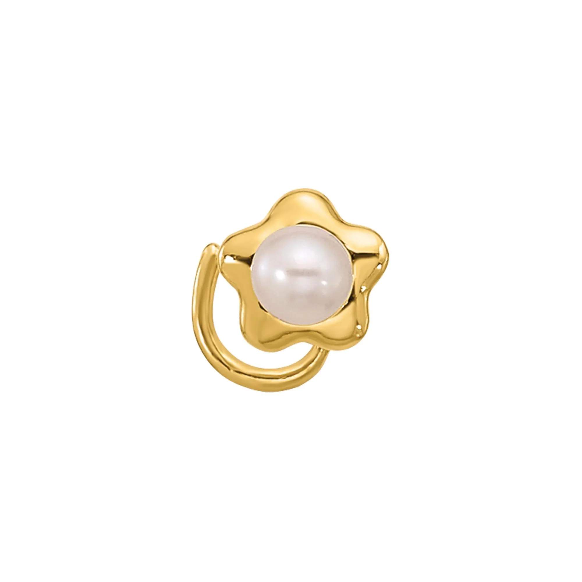 Freshwater Button Pearl Flower Nose Ring 14K Yellow Gold 22 Gauge Size 3.80mm - Image 3