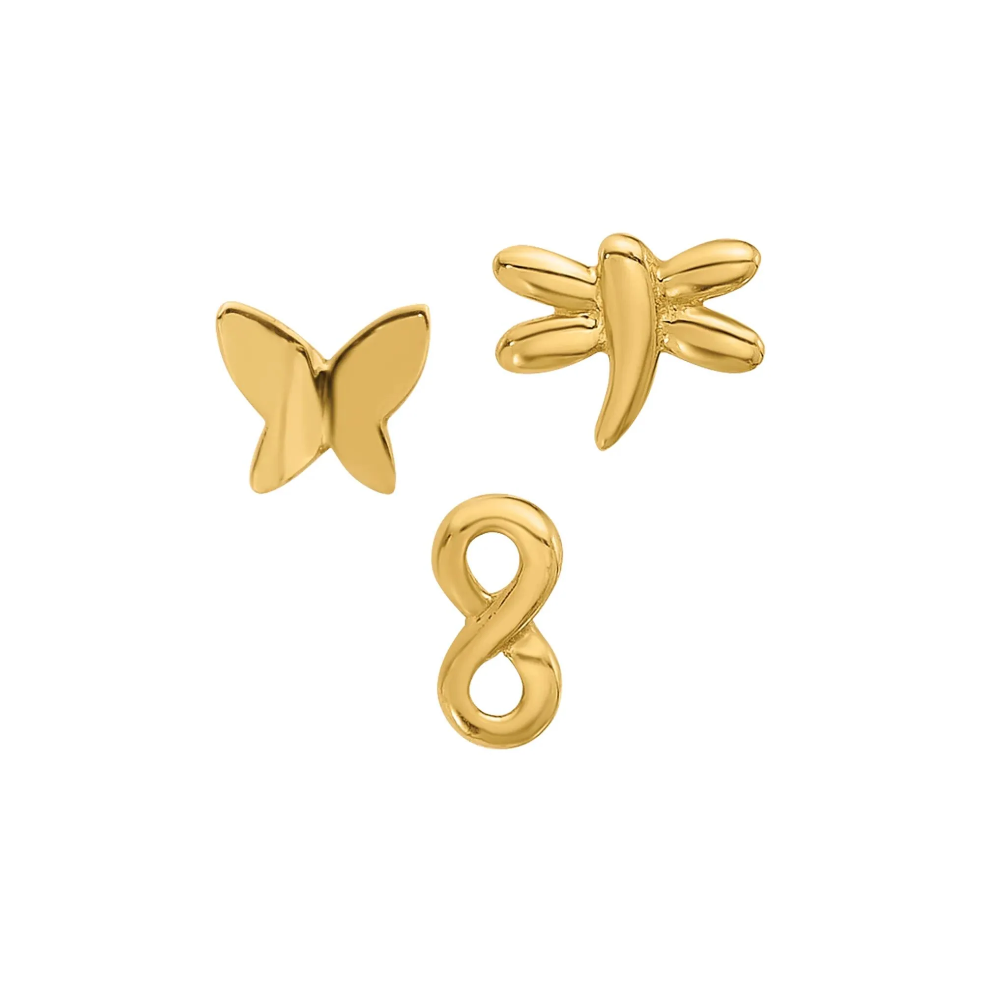 Polished Infinity Symbol Dragonfly and Butterfly Nose Stud Set 14K Yellow Gold 22 Gauge Size 4.70mm - Image 3