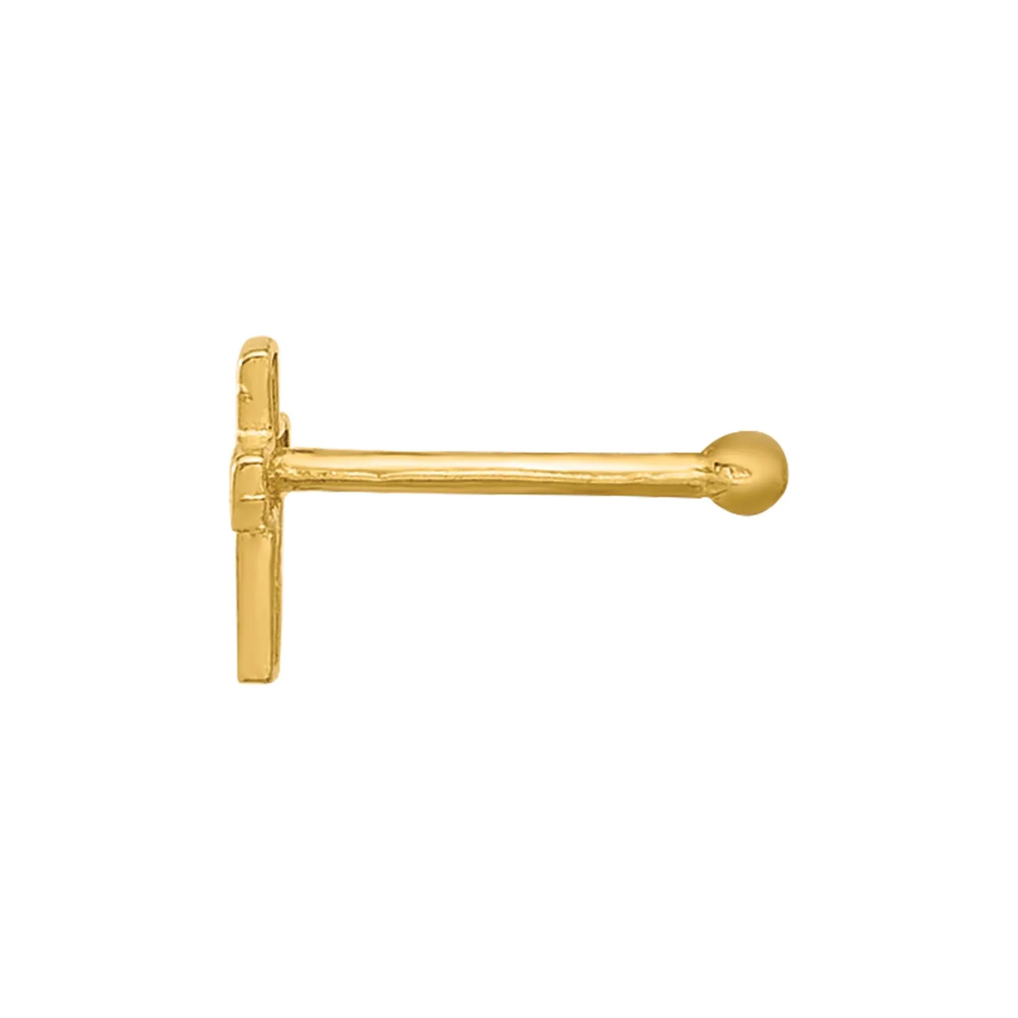 Polished Cross Nose Stud 14K Yellow Gold 22 Gauge Size 3.80mm - Image 2