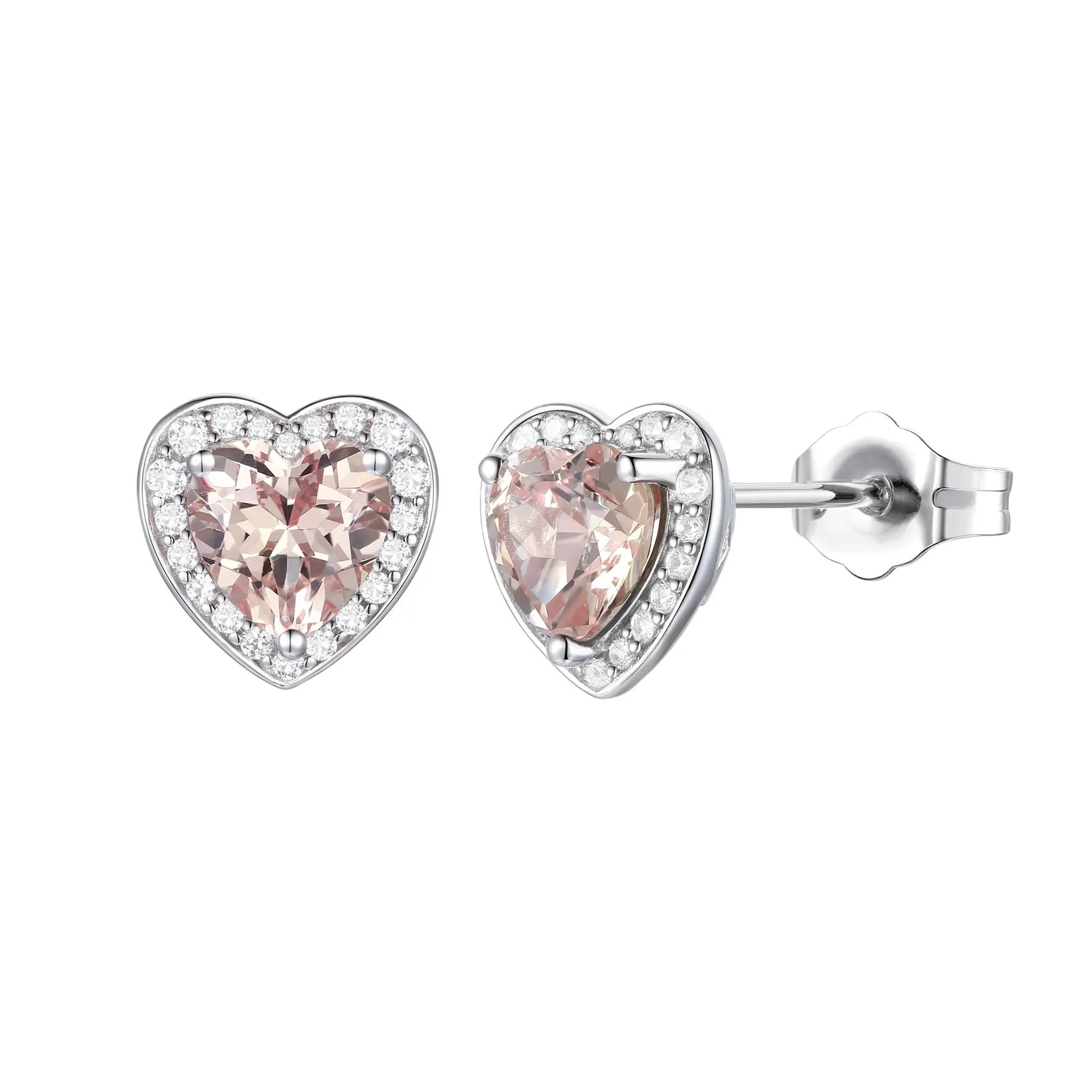 Heart-Shaped Lab Created Pink Sapphire Earring Pendant Necklace & Ring Set .925 Sterling Silver White Size 18" 1mm - Image 7