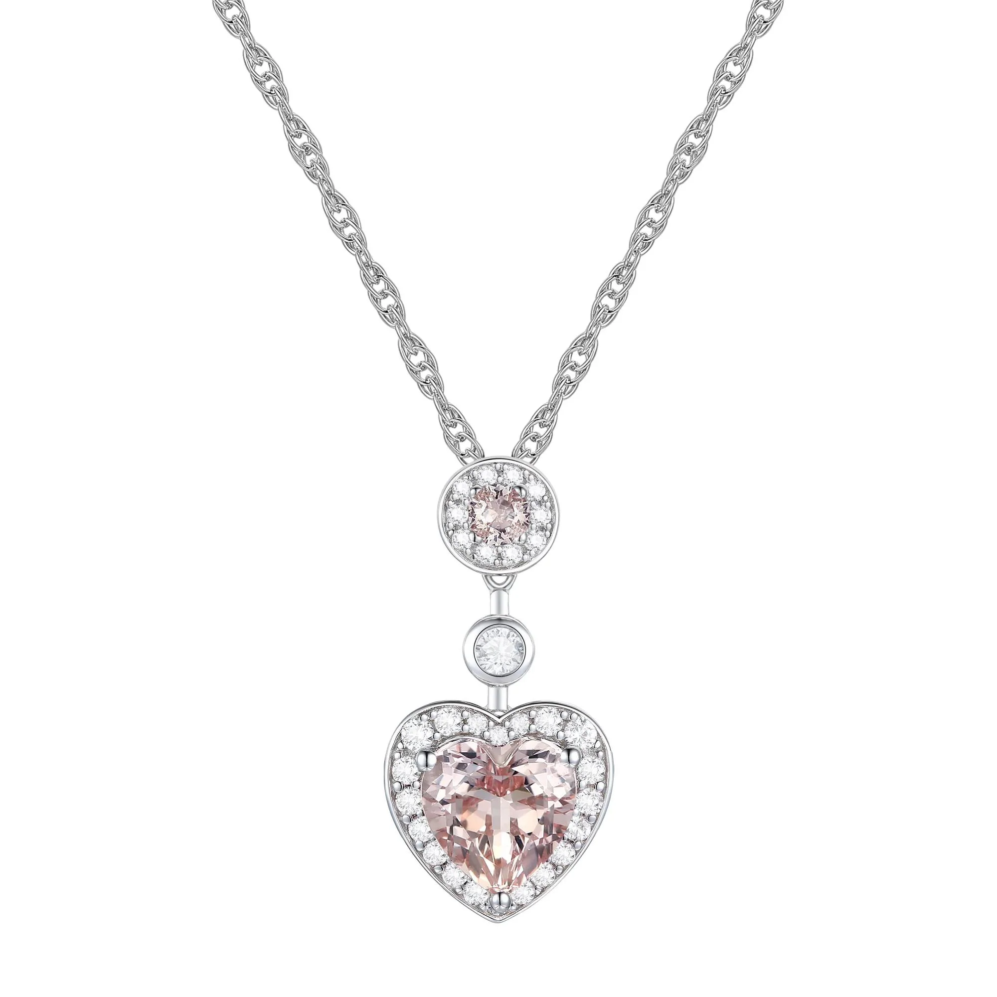 Heart-Shaped Lab Created Pink Sapphire Earring Pendant Necklace & Ring Set .925 Sterling Silver White Size 18" 1mm - Image 2