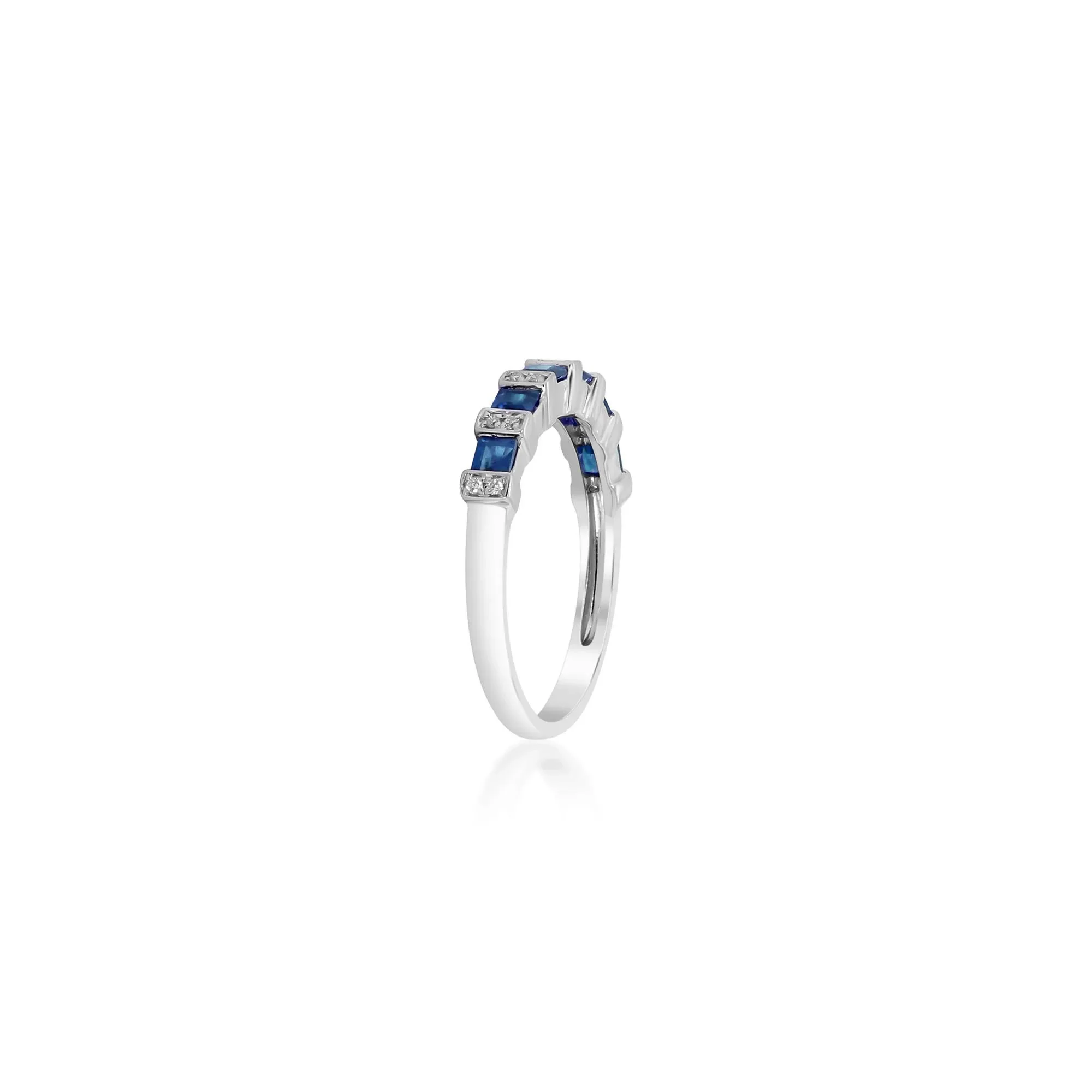 Princess-Cut Blue Sapphire and Diamond Accent Ring 10K White Gold Size 5.5 - Image 2