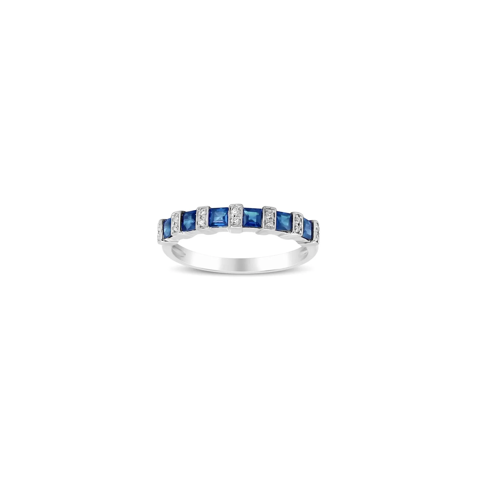 Princess-Cut Blue Sapphire and Diamond Accent Ring 10K White Gold Size 5.5 - Image 4
