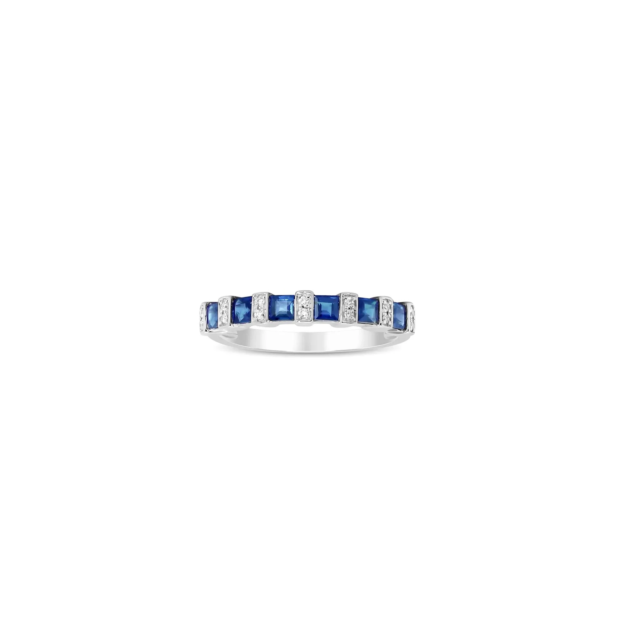 Princess-Cut Blue Sapphire and Diamond Accent Ring 10K White Gold Size 6.5