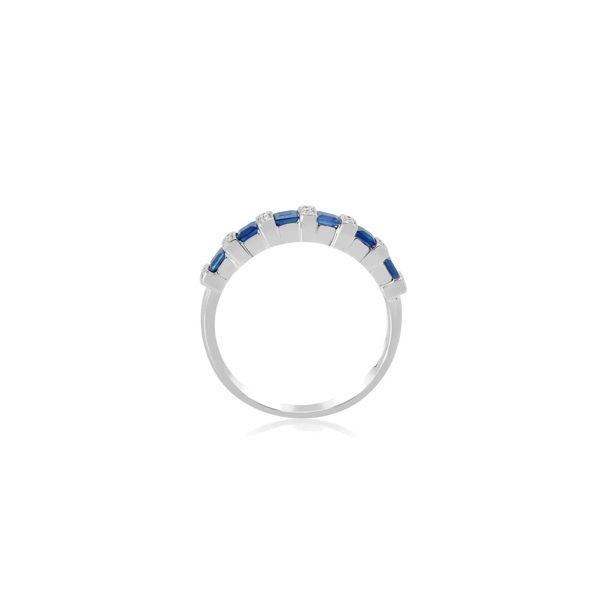 Princess-Cut Blue Sapphire and Diamond Accent Ring 10K White Gold Size 8.5 - Image 3