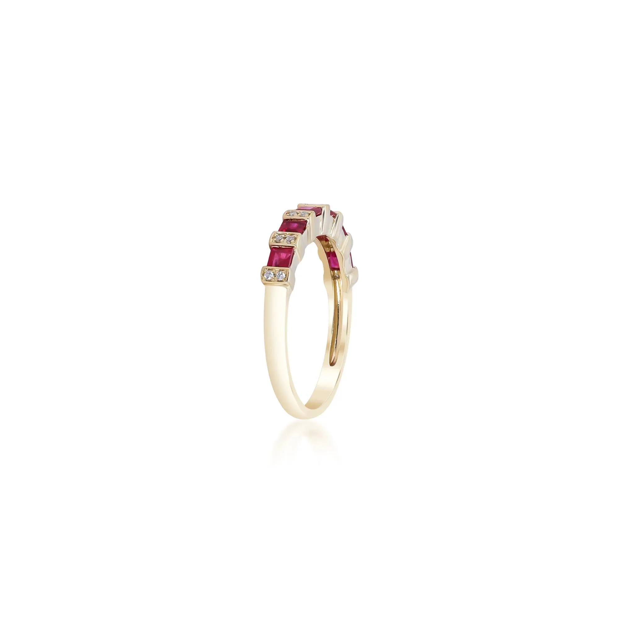 Princess-Cut Ruby and Diamond Accent Ring 10K Yellow Gold Size 8.5 - Image 2