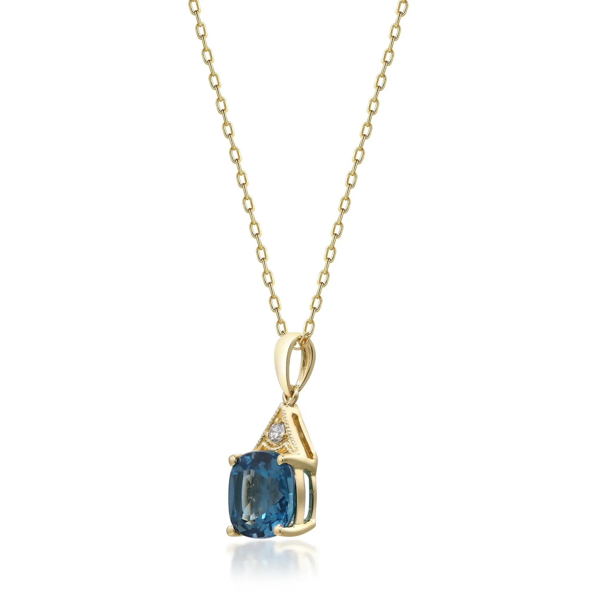 Blue Topaz and Diamond Accent Pendant Necklace 10K Yellow Gold Size 18" - Image 2