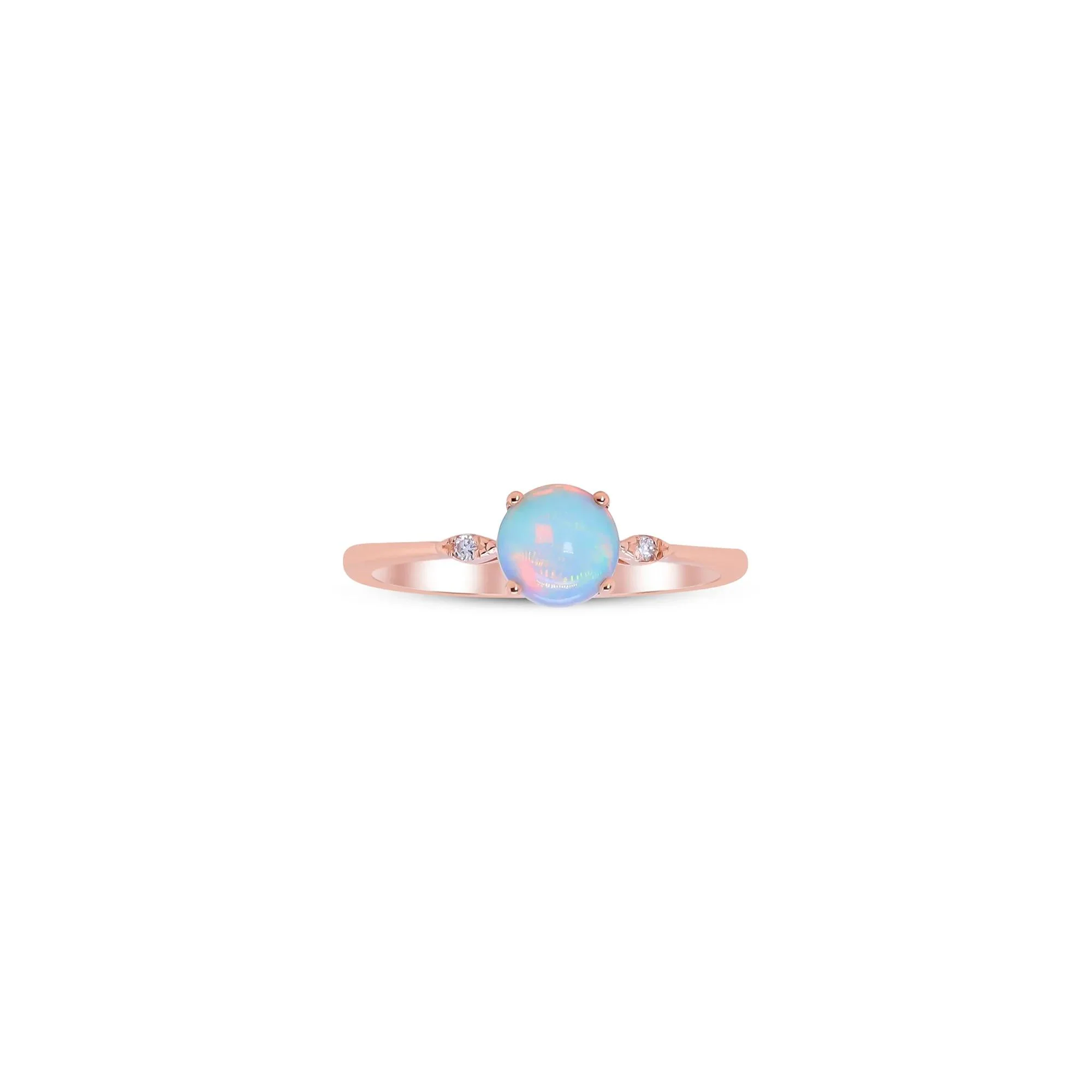 Opal and Diamond Accent Ring 10K Rose Gold Round Brilliant Cut Size 7.5