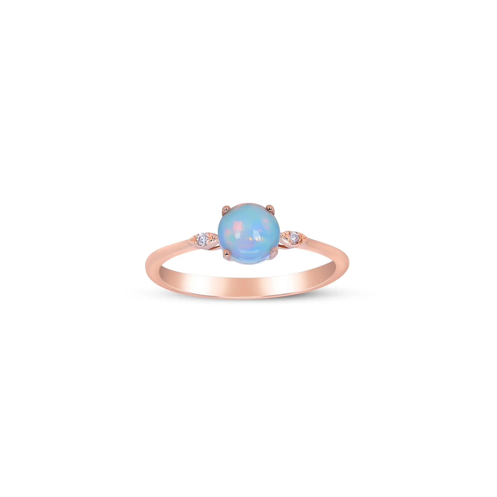 Opal and Diamond Accent Ring 10K Rose Gold Round Brilliant Cut Size 8.5 - Image 4