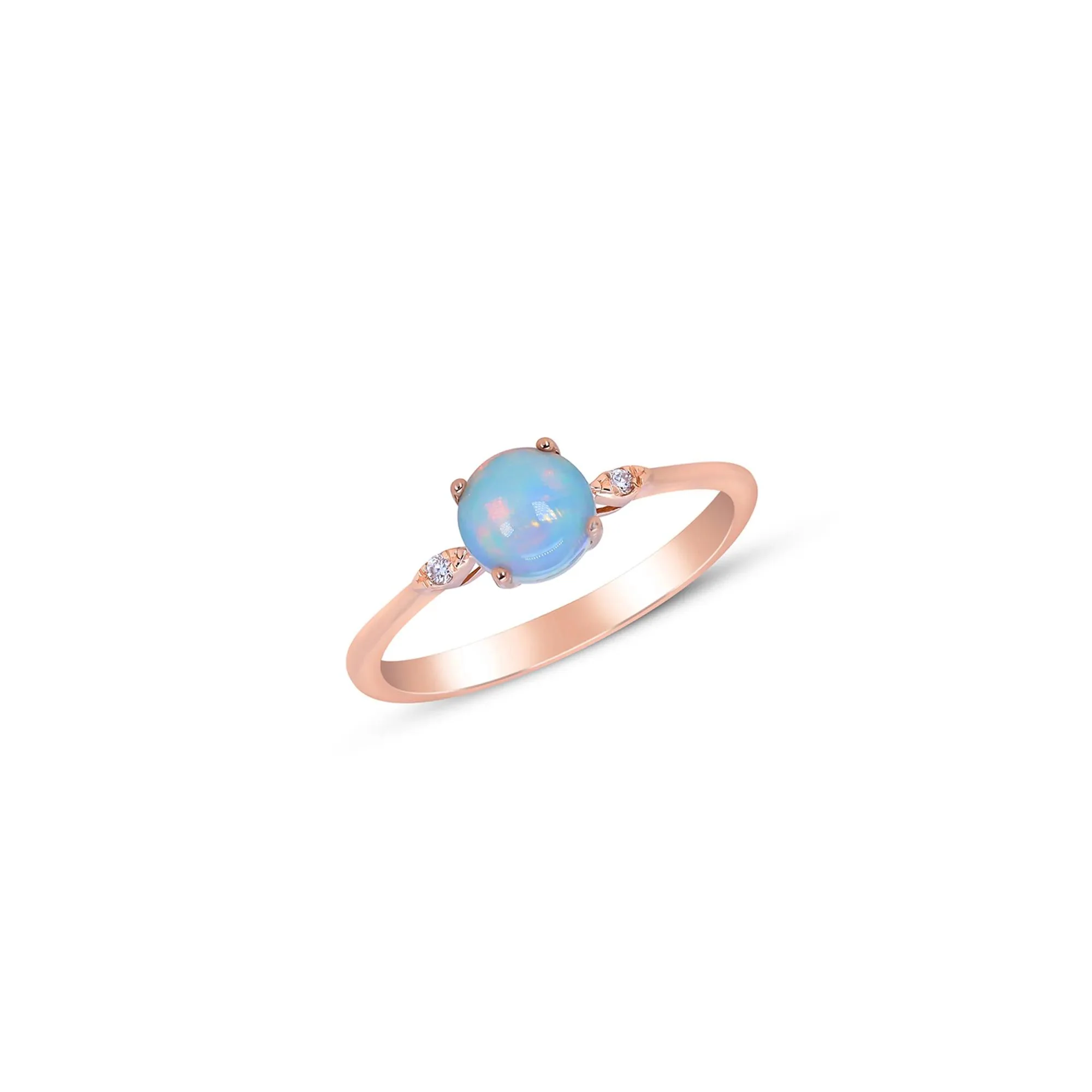 Opal and Diamond Accent Ring 10K Rose Gold Round Brilliant Cut Size 8.5 - Image 5