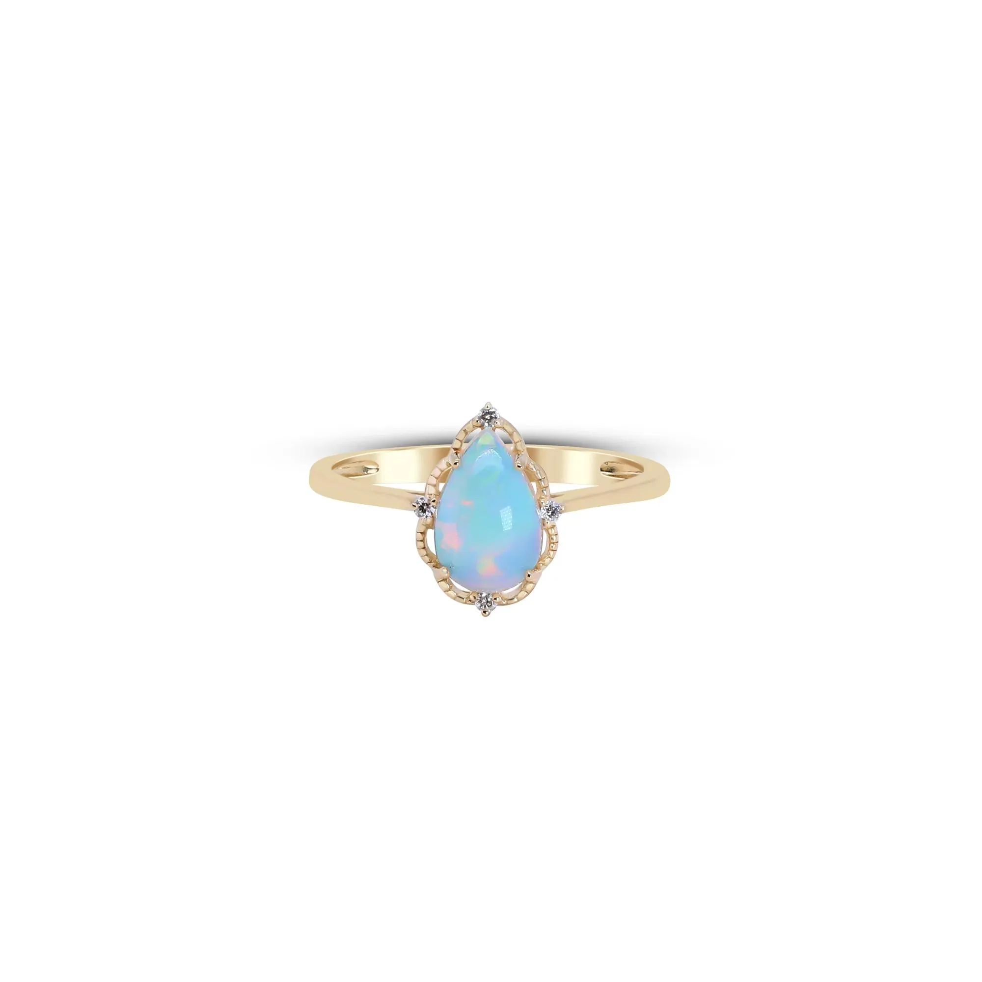 Opal and Diamond Accent Ring 10K Yellow Gold Size 9 - Image 4