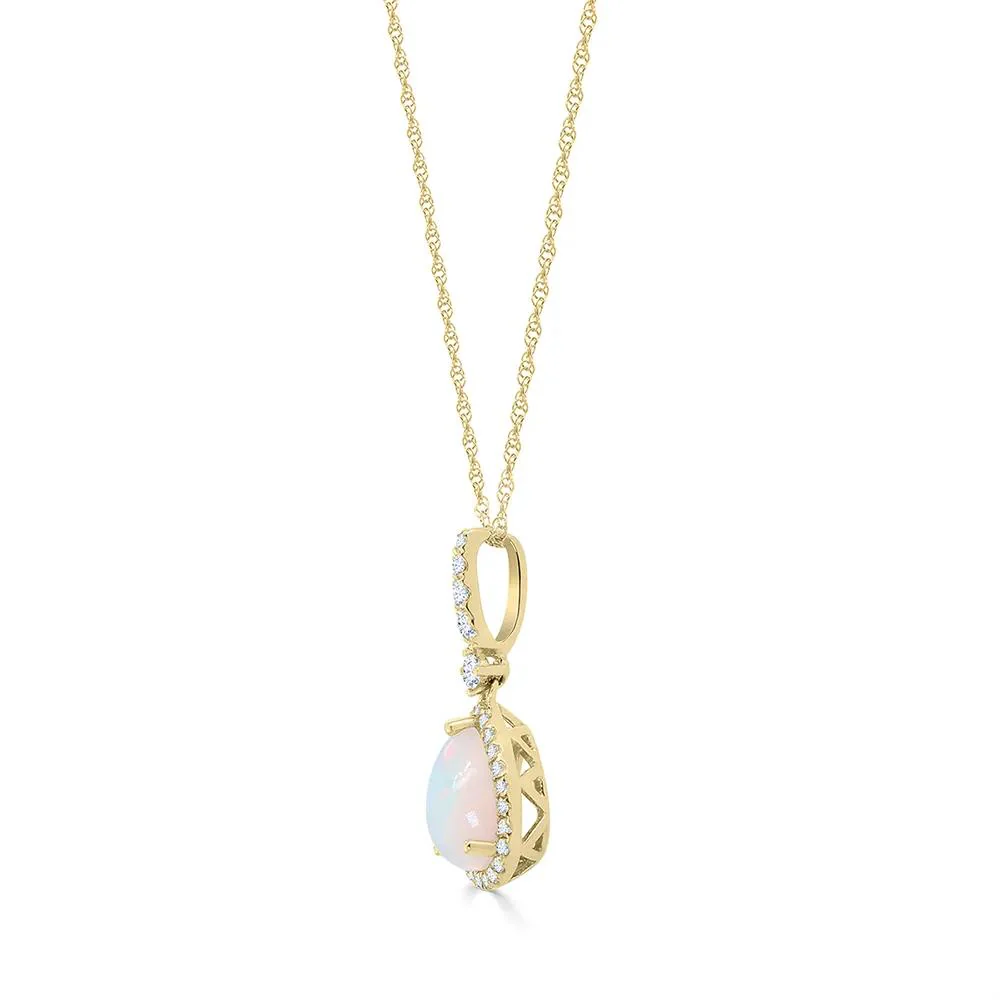 1/7 CT. Tw. Opal and Diamond Drop Pendant Necklace 10K Yellow Gold Size 18" - Image 3