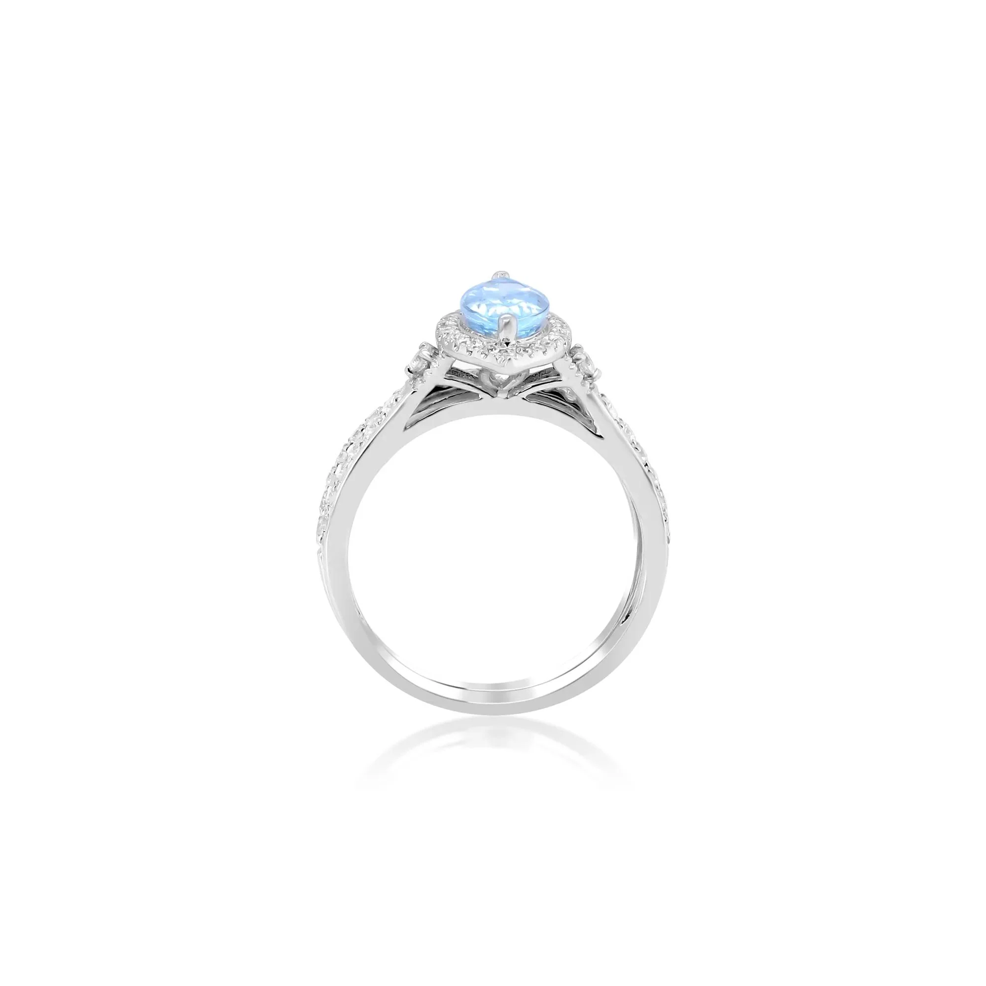 1/2 CT. Tw. Marquise-Cut Aquamarine and Diamond Ring 14K White Gold Round Brilliant Cut Size 8.5 - Image 3