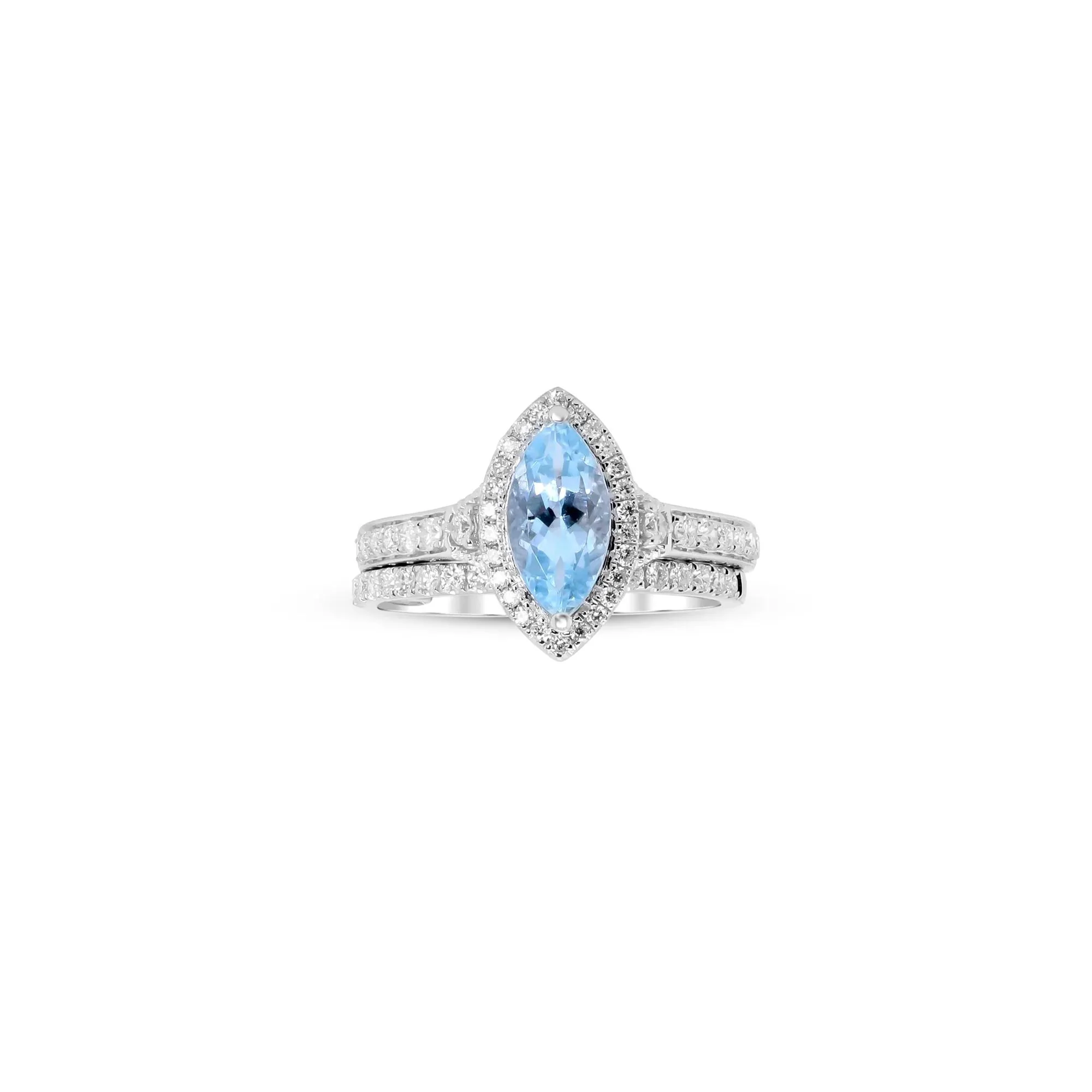 1/2 CT. Tw. Marquise-Cut Aquamarine and Diamond Ring 14K White Gold Round Brilliant Cut Size 8.5 - Image 4