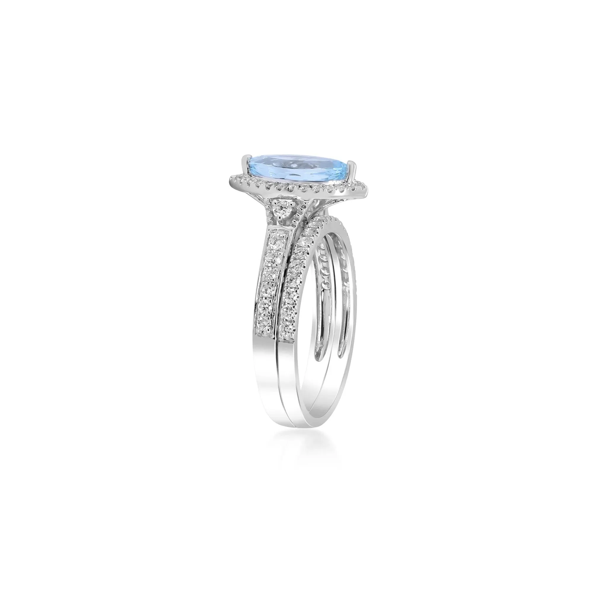 1/2 CT. Tw. Marquise-Cut Aquamarine and Diamond Ring 14K White Gold Round Brilliant Cut Size 9 - Image 2