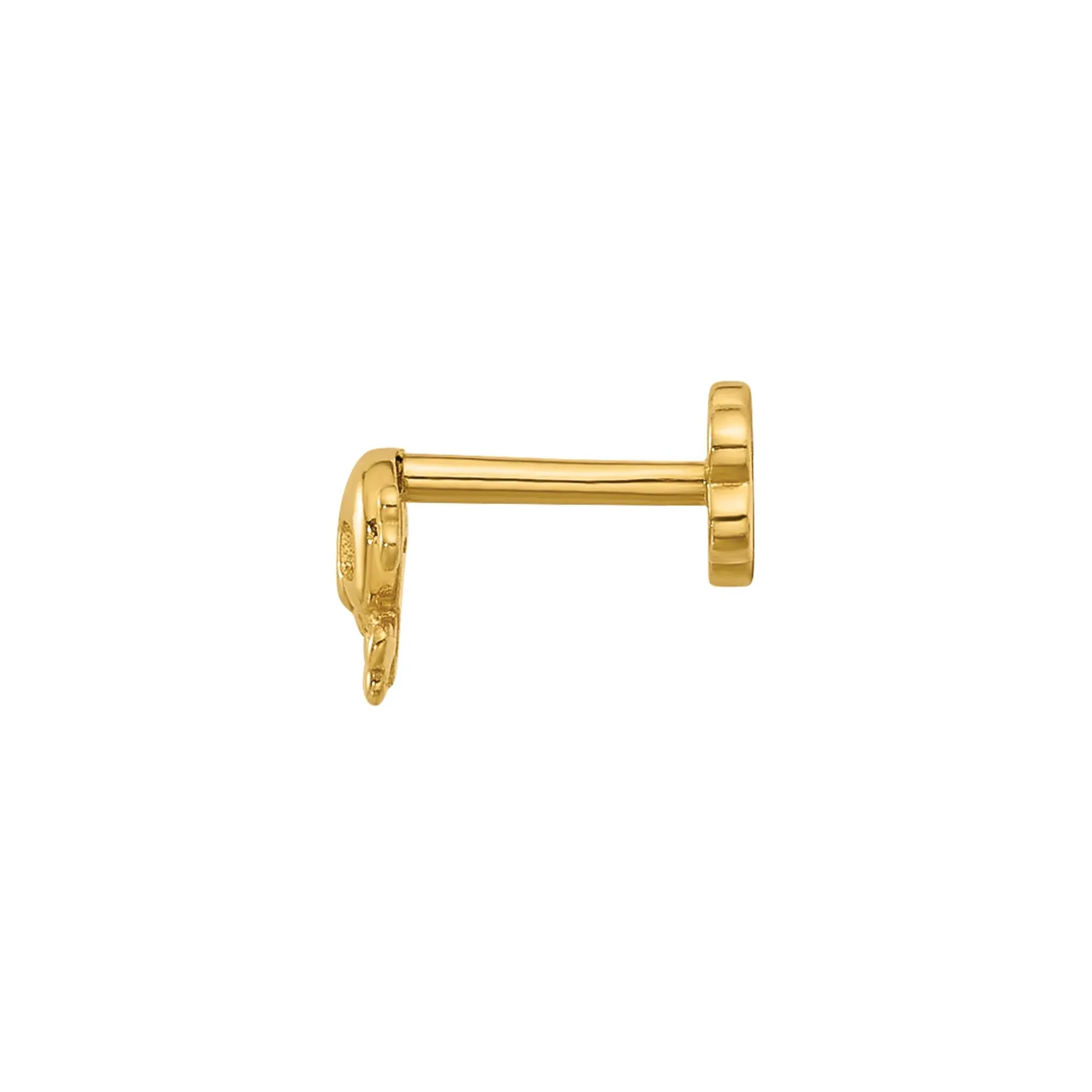 Skull and Crossbones Cartilage Stud 14K Yellow Gold 18 Gauge Size 6.70mm - Image 2