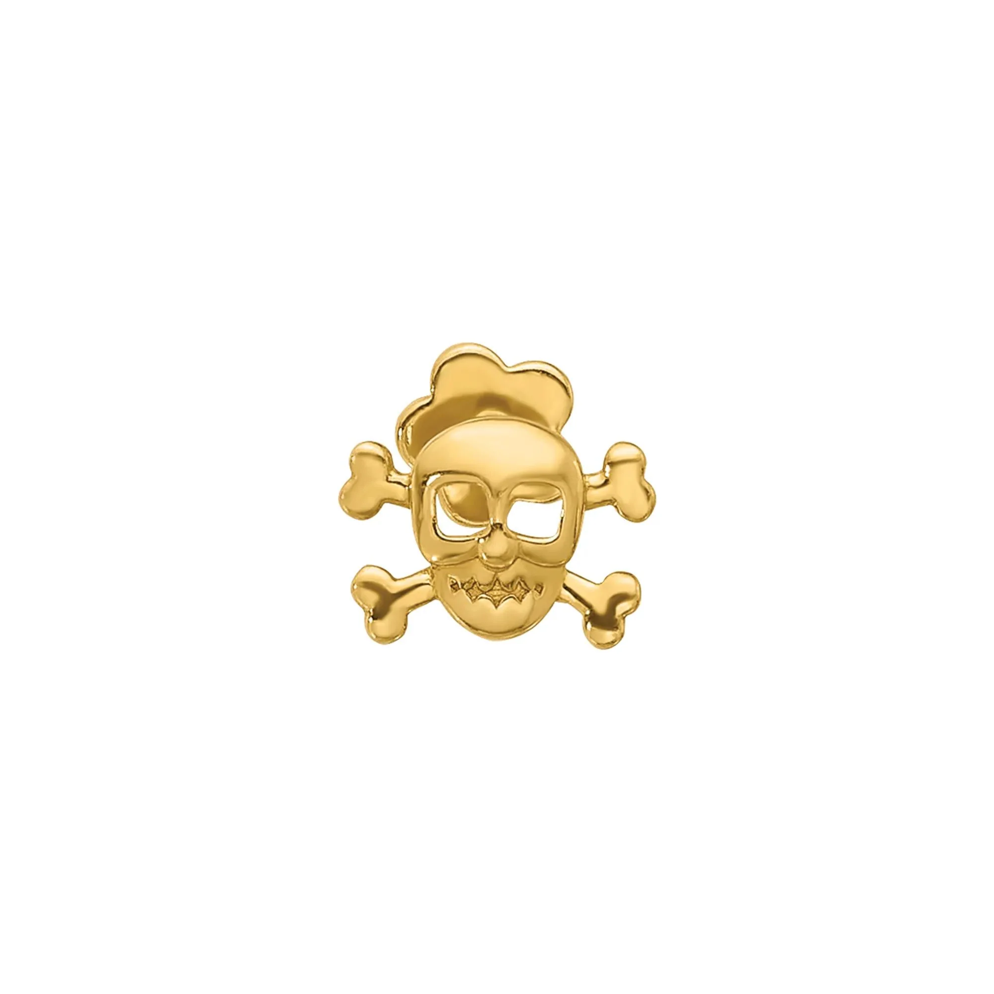 Skull and Crossbones Cartilage Stud 14K Yellow Gold 18 Gauge Size 6.70mm - Image 3