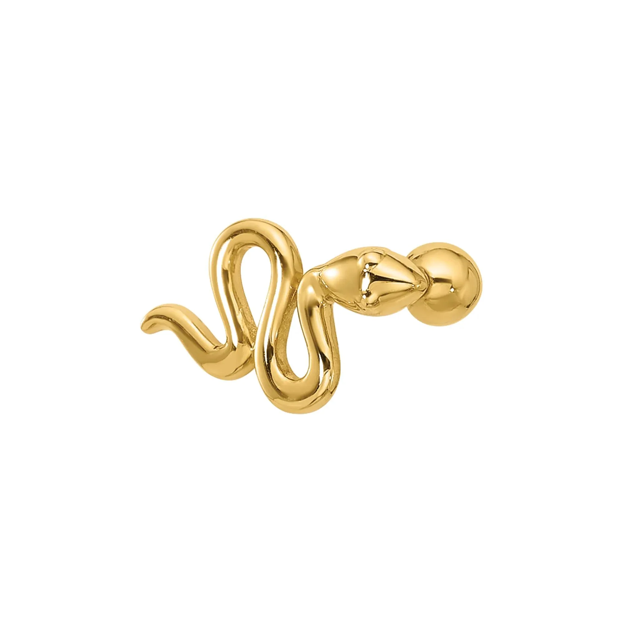 Snake Cartilage Stud 14K Yellow Gold 18 Gauge Size 7.00mm - Image 3