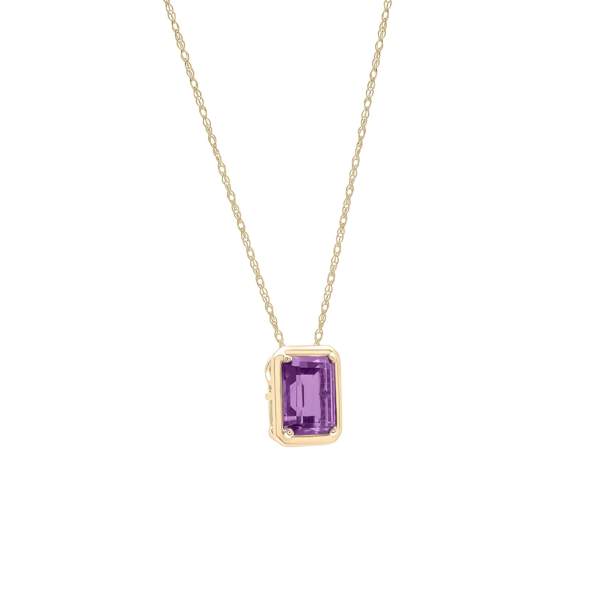 Amethyst Octagon Faux-Bezel Pendant Necklace 10K Yellow Gold Size 18" - Image 2