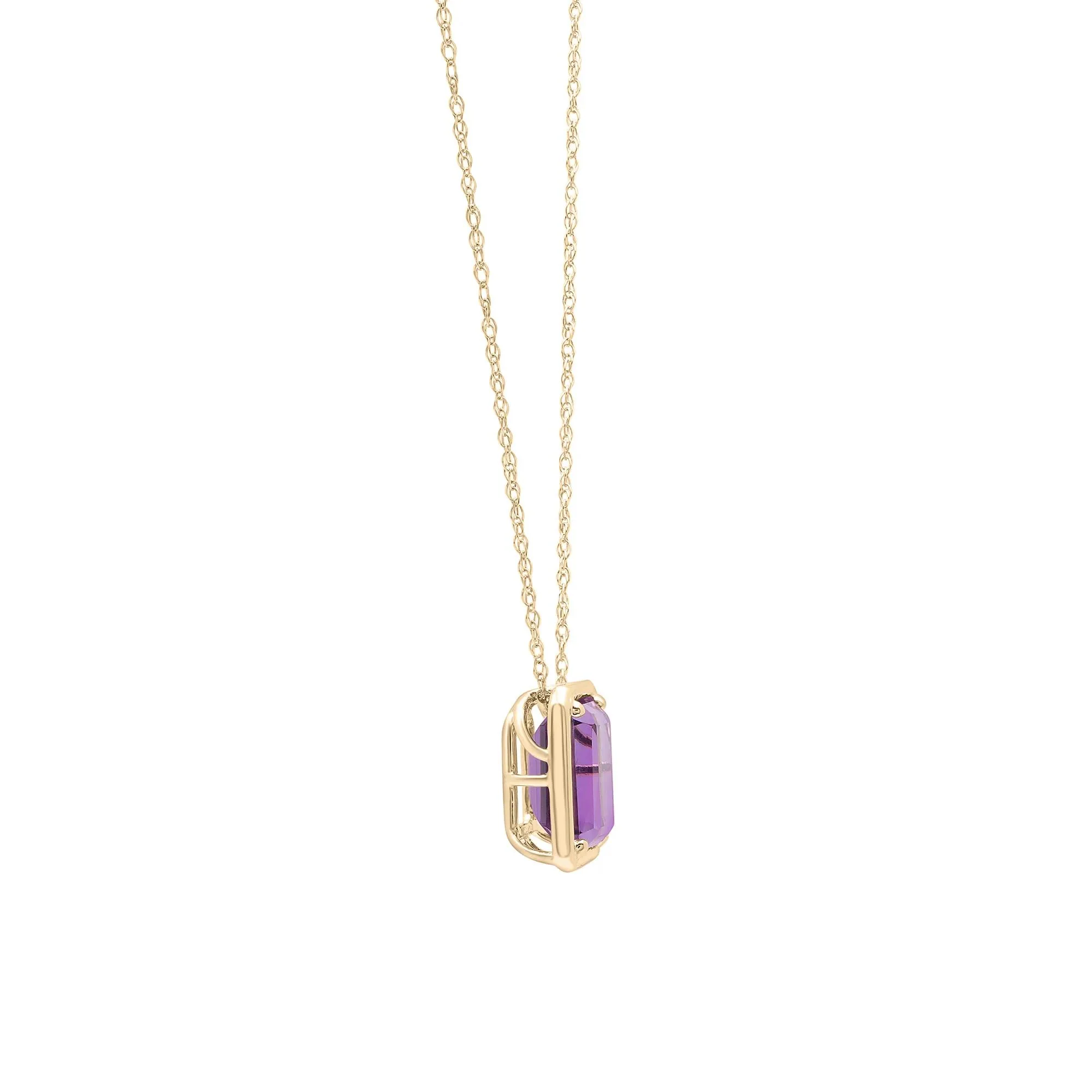 Amethyst Octagon Faux-Bezel Pendant Necklace 10K Yellow Gold Size 18" - Image 3