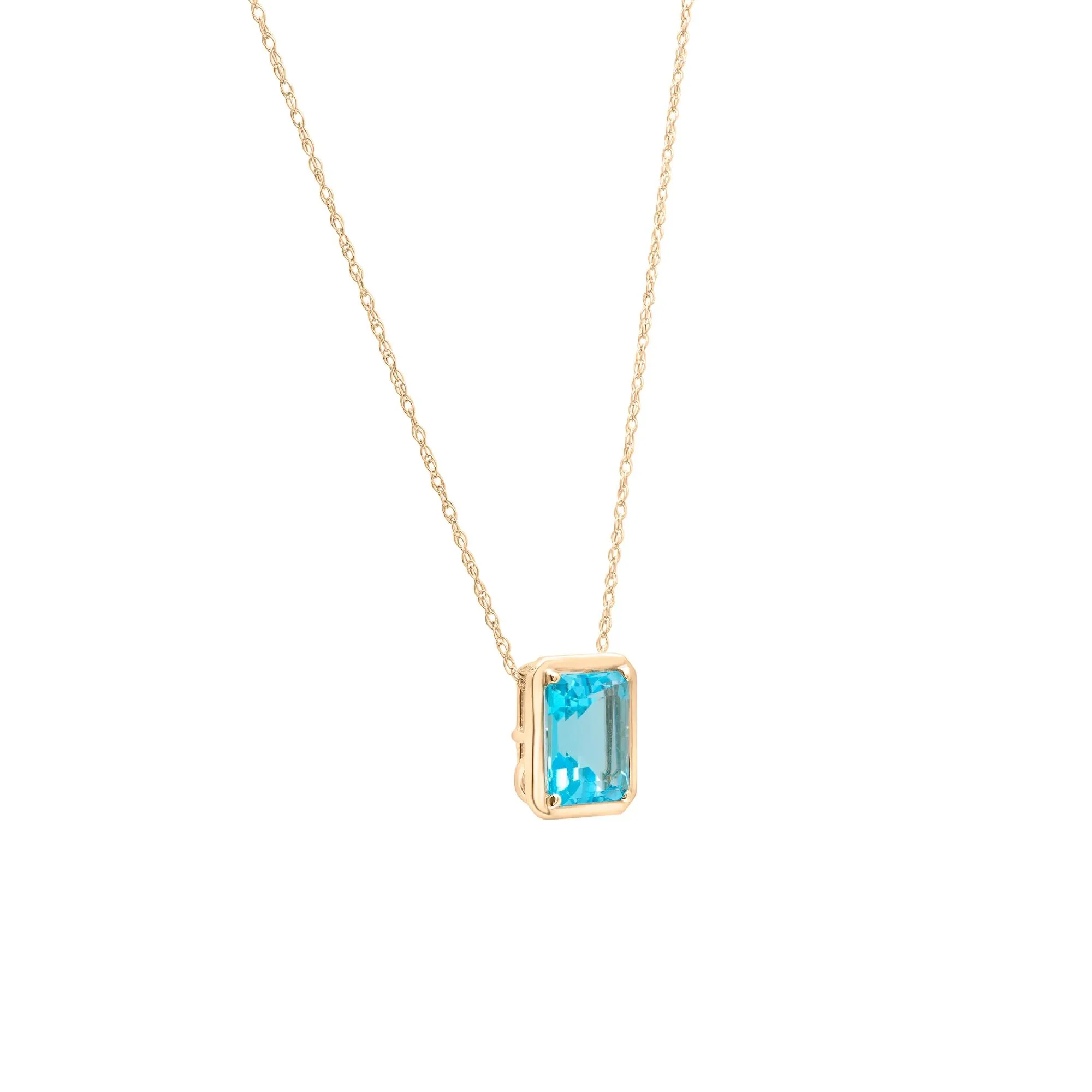 Blue Topaz Octagon Faux-Bezel Pendant Necklace 10K Yellow Gold Size 18" - Image 2