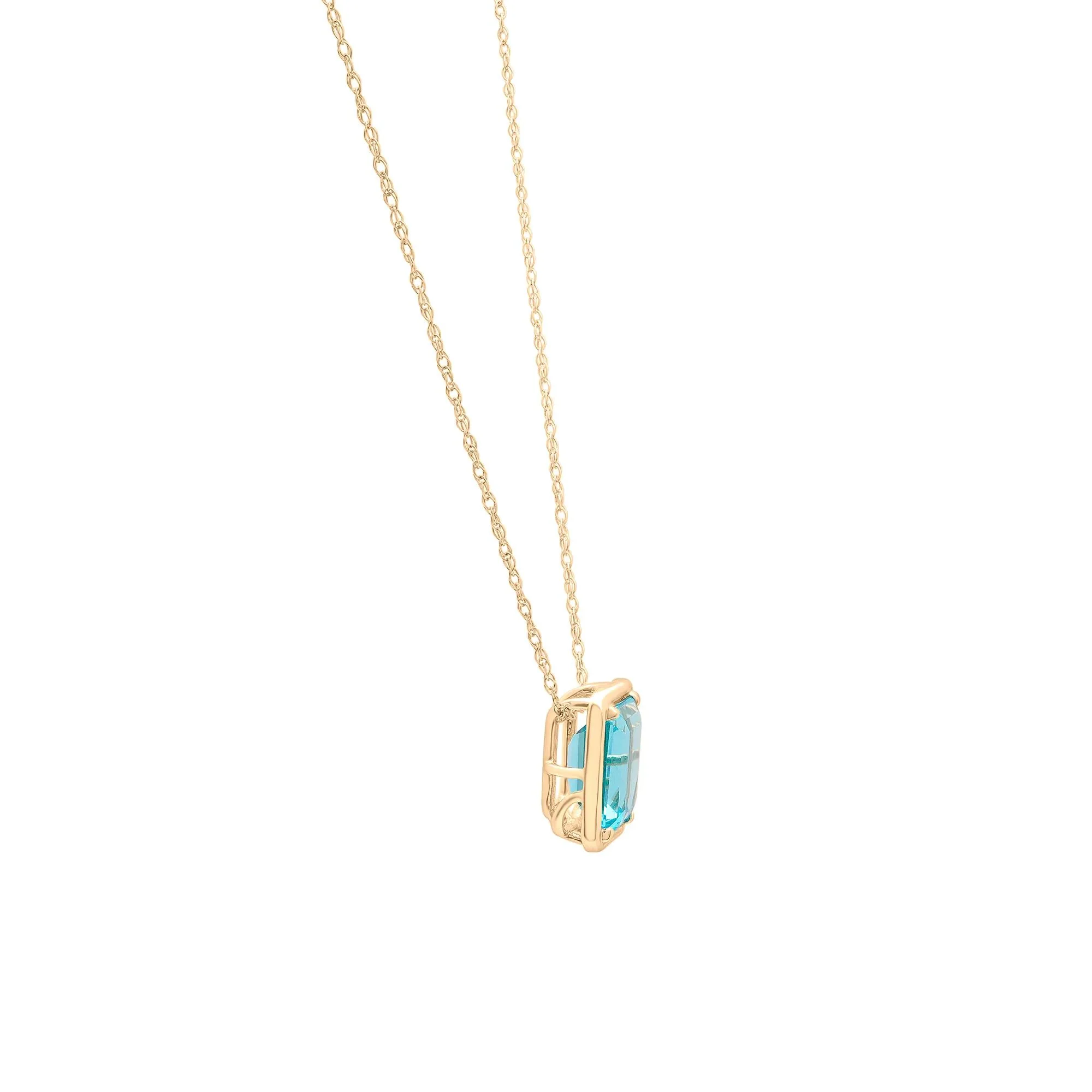 Blue Topaz Octagon Faux-Bezel Pendant Necklace 10K Yellow Gold Size 18" - Image 3