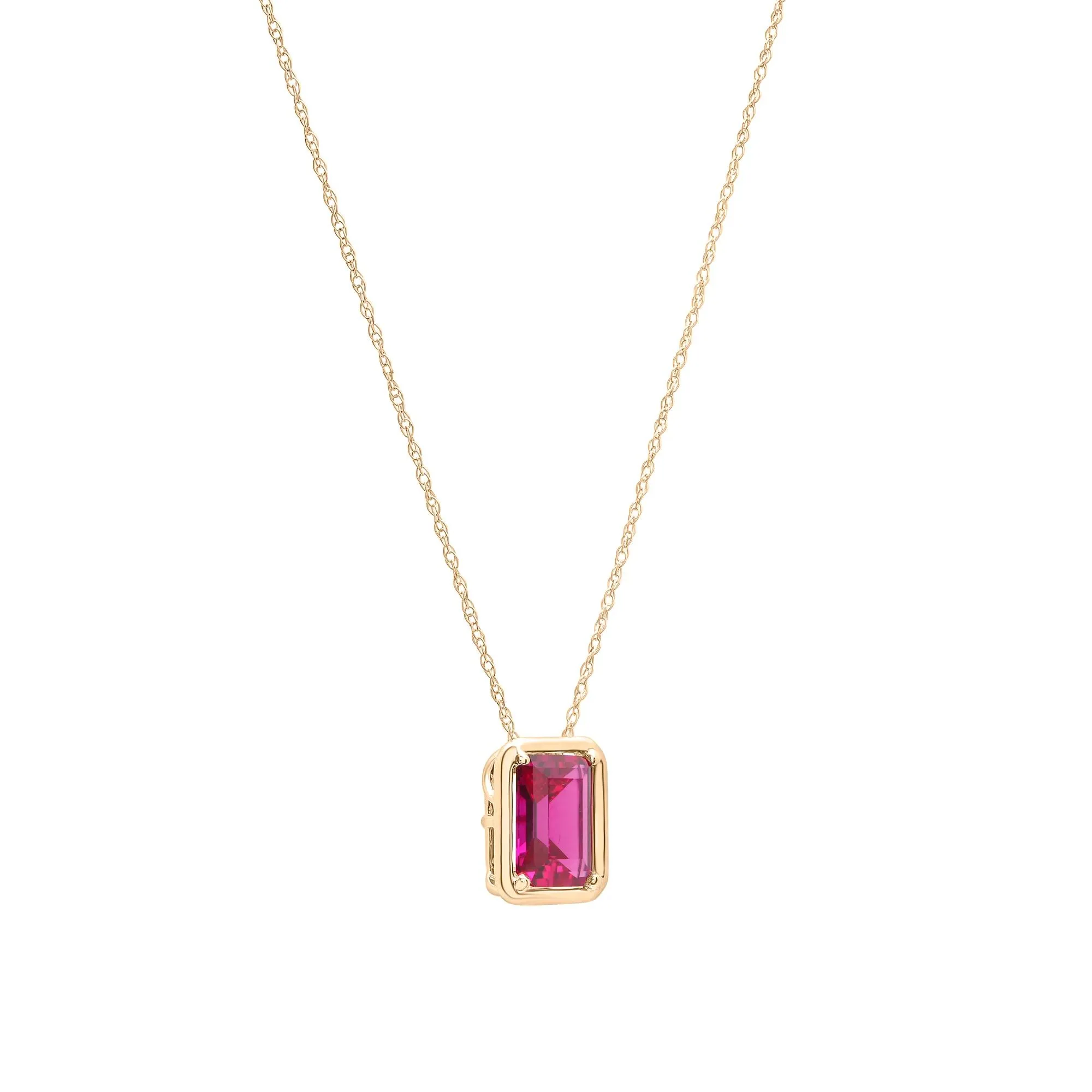 Lab-Created Ruby Octagon Faux-Bezel Pendant Necklace 10K Yellow Gold Size 18" - Image 2