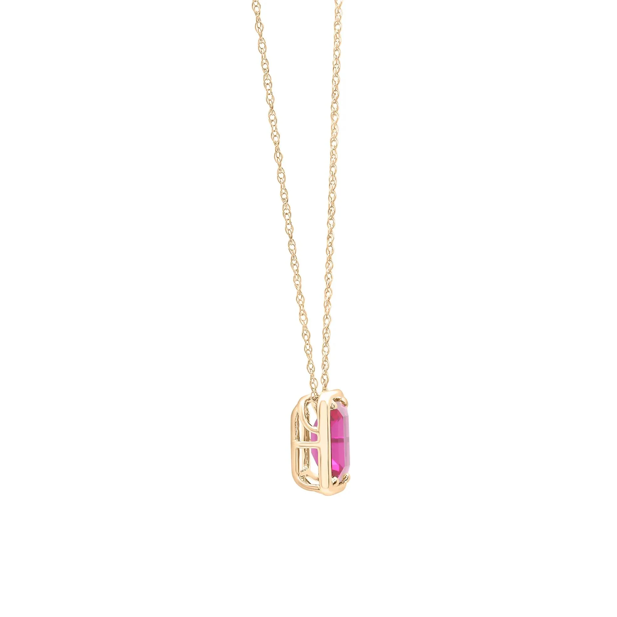 Lab-Created Ruby Octagon Faux-Bezel Pendant Necklace 10K Yellow Gold Size 18" - Image 3