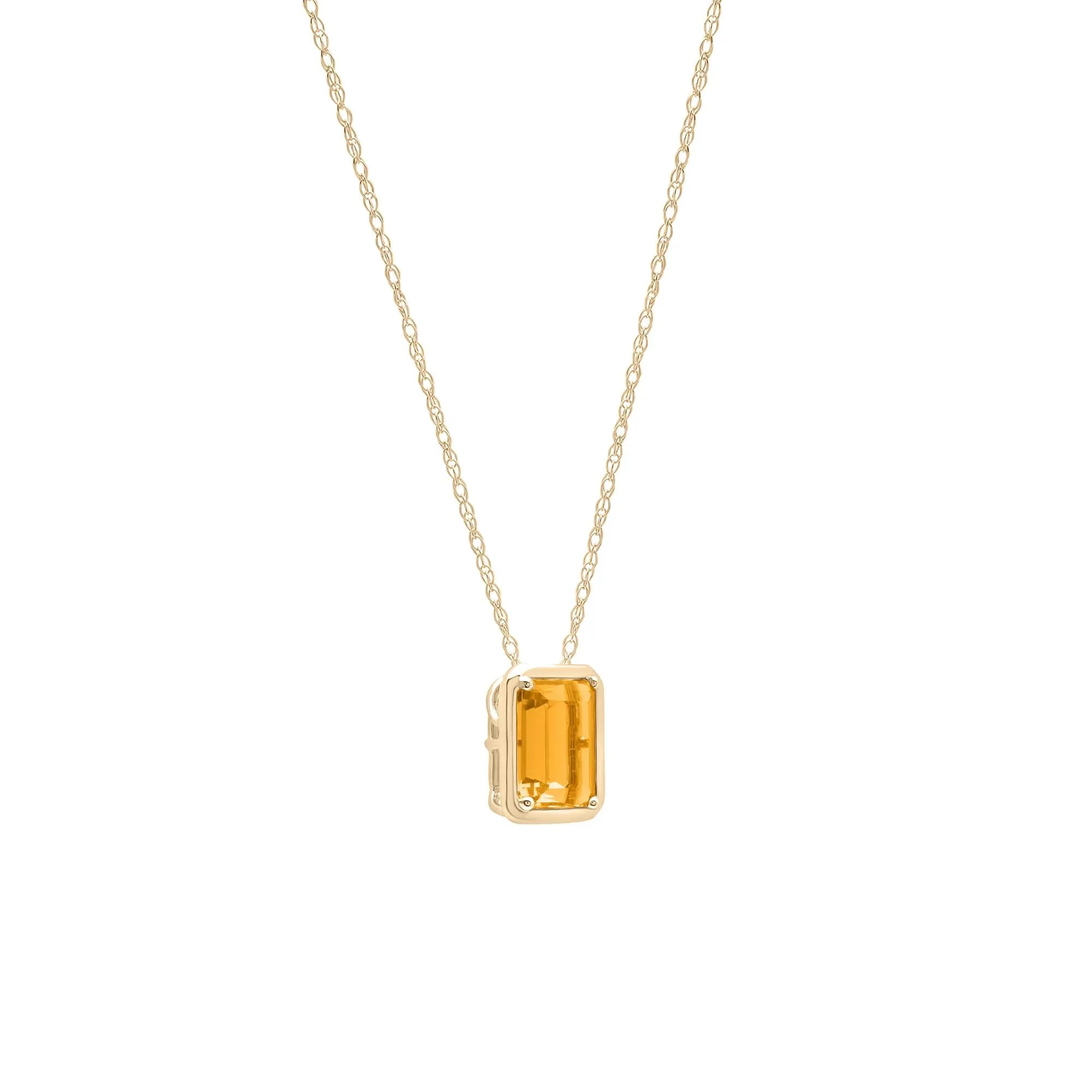 Citrine Octagon Faux-Bezel Pendant Necklace 10K Yellow Gold Size 18" - Image 2