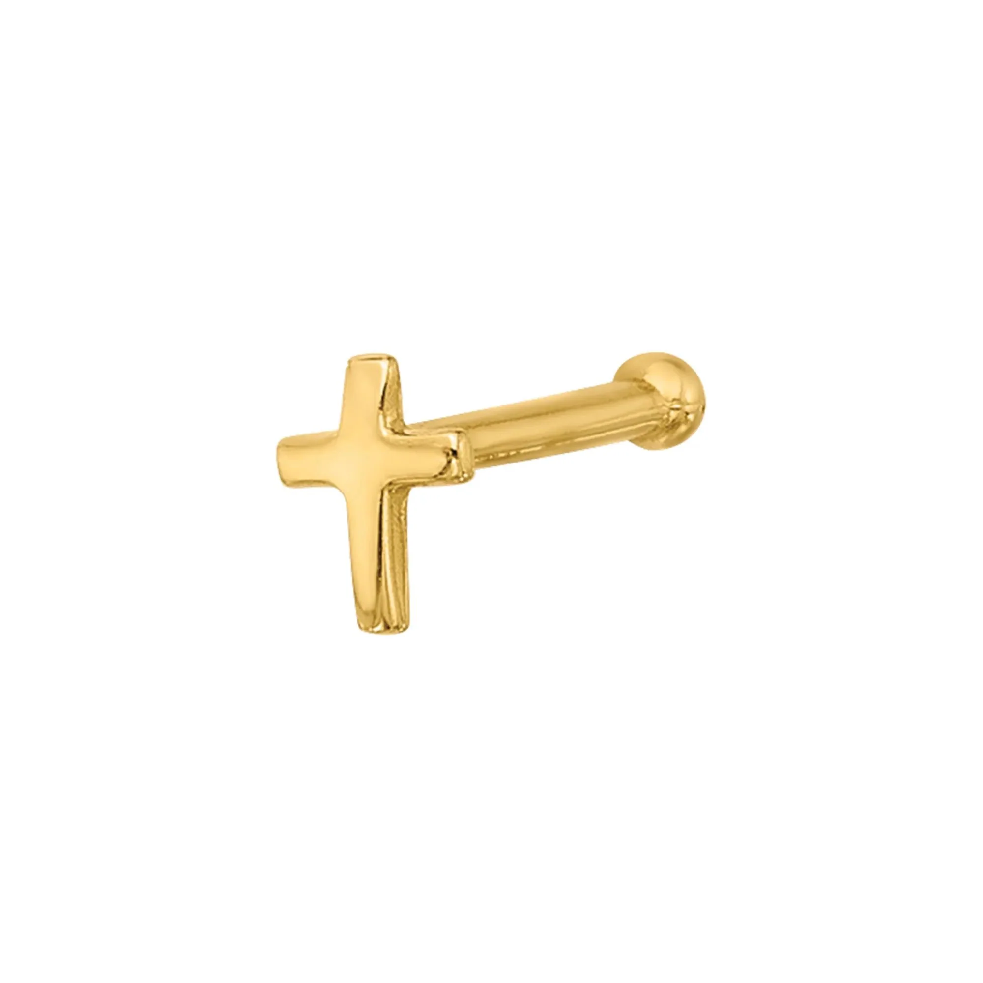 Polished Cross Nose Stud 14K Yellow Gold 20 Gauge Size 2.90mm