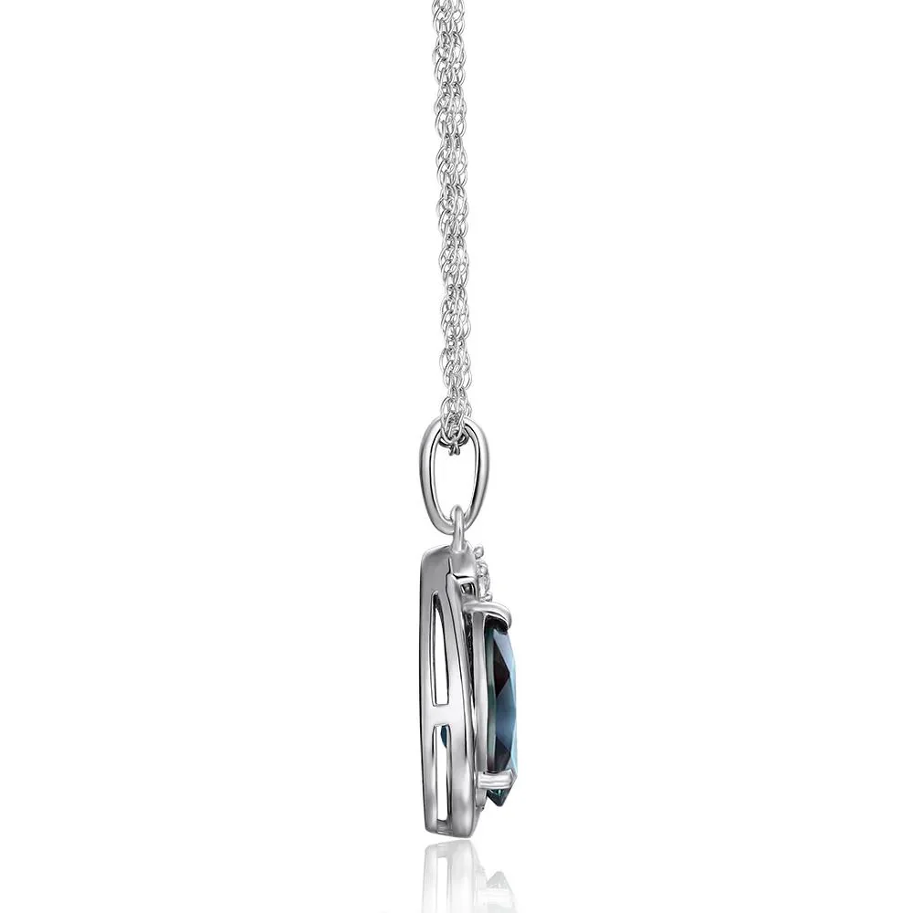 Lab-Created Alexandrite & Lab-Created White Sapphire Pear-Shaped Pendant Necklace .925 Sterling Silver Size 18" - Image 2