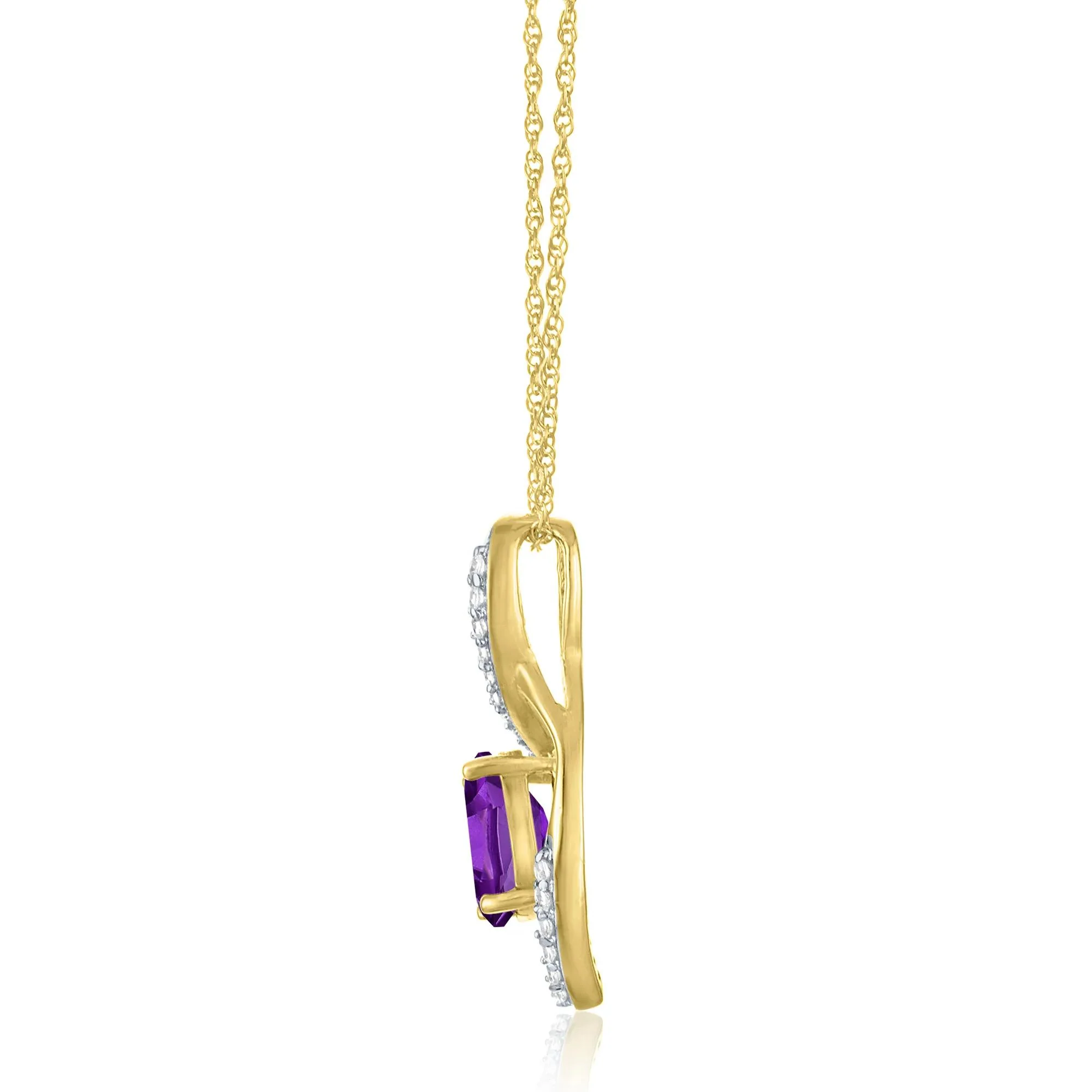Amethyst and Diamond Accent Pendant Necklace 10K Yellow Gold Size 18" - Image 2