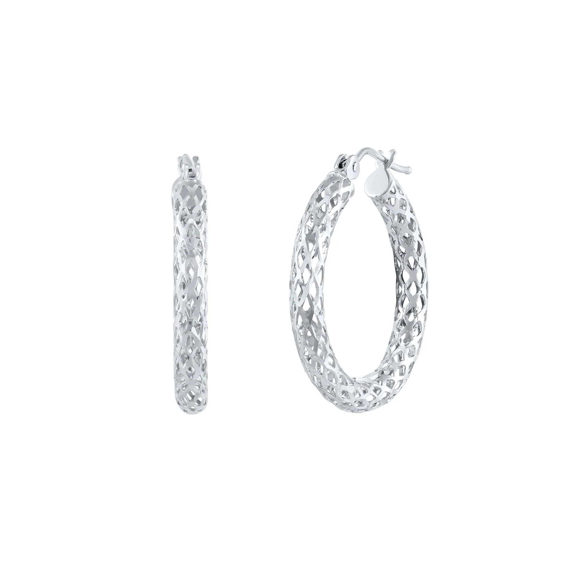 Pierced Tube Hoop Earrings 14K White Gold Size 16.00mm - Image 3