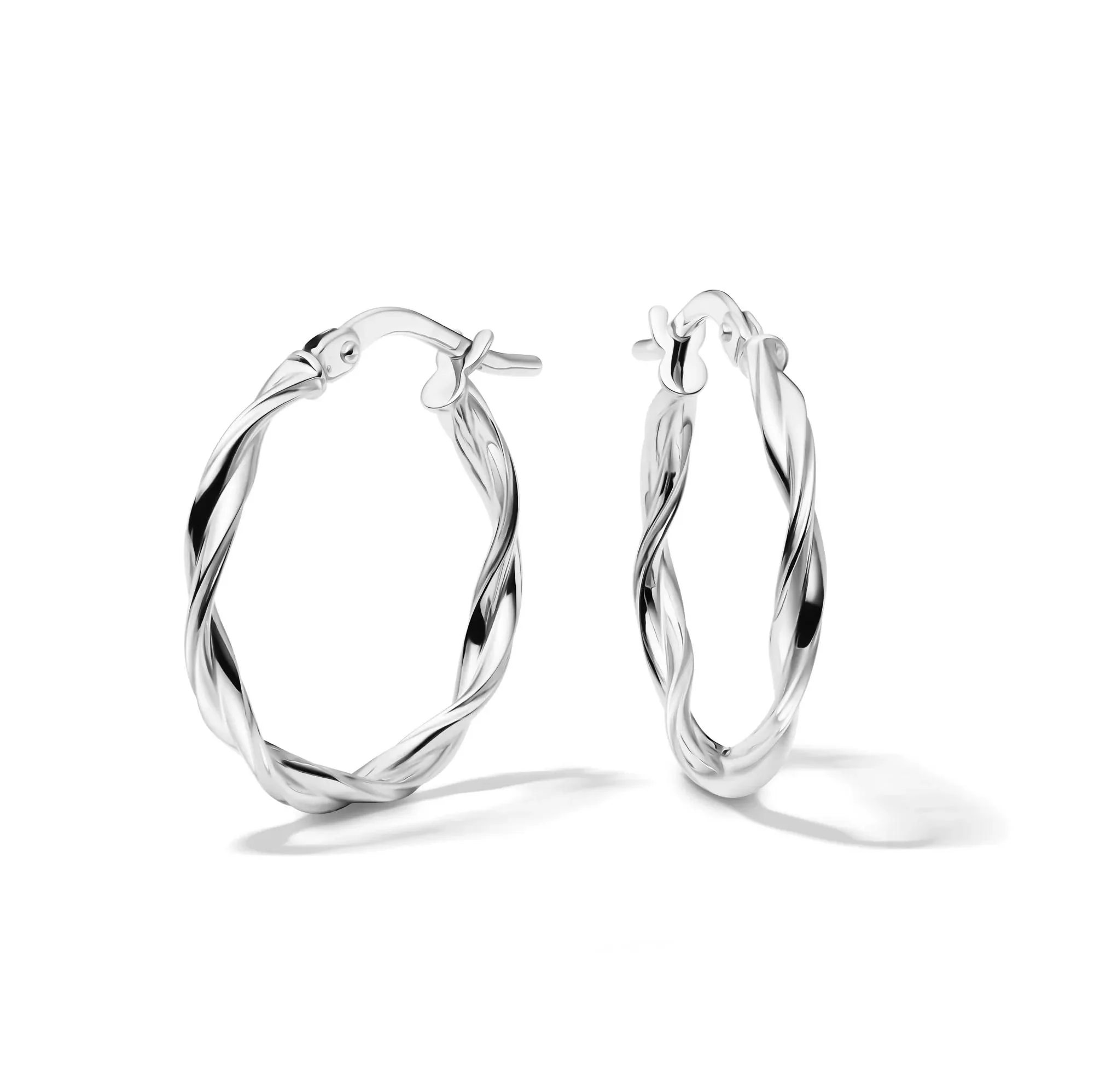 Round Polished Twist Hoops 14K White Gold Earring Size 19.00mm