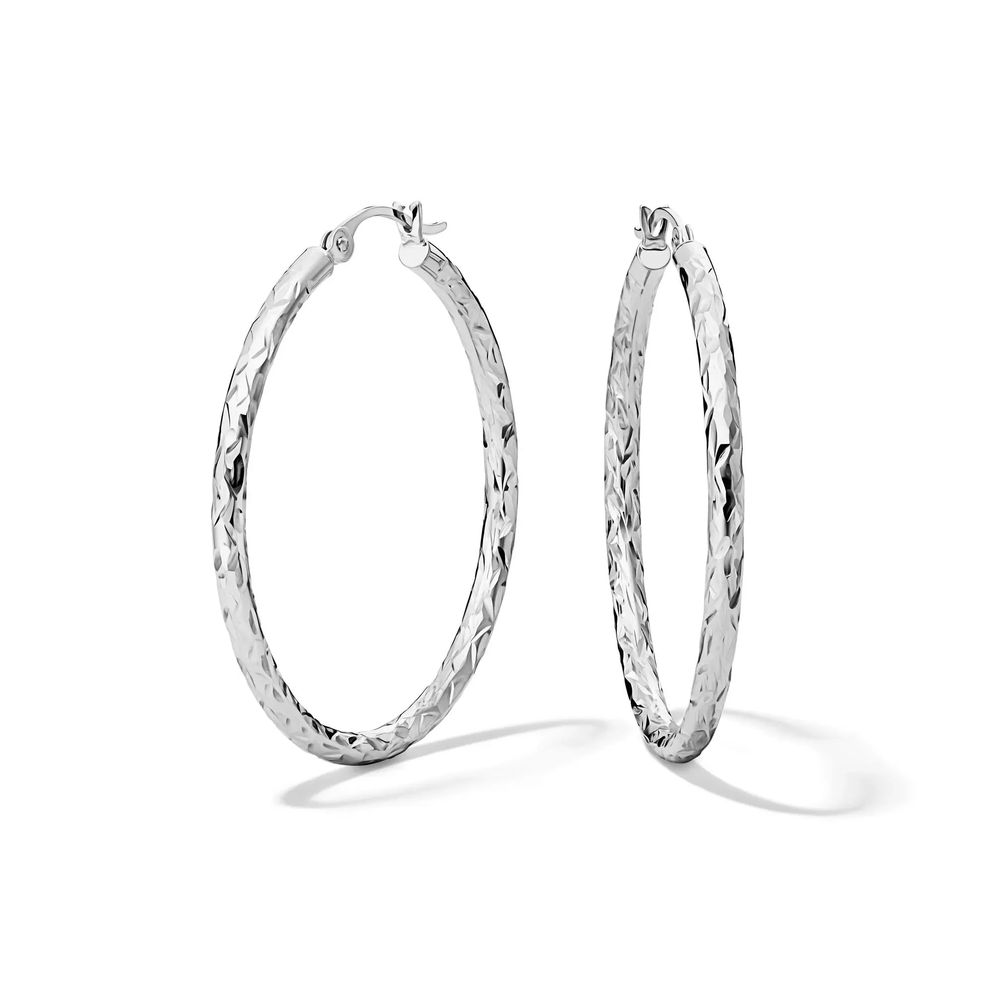 Diamond-Cut Hoop Earrings 14K White Gold Size 30.00mm - Image 2