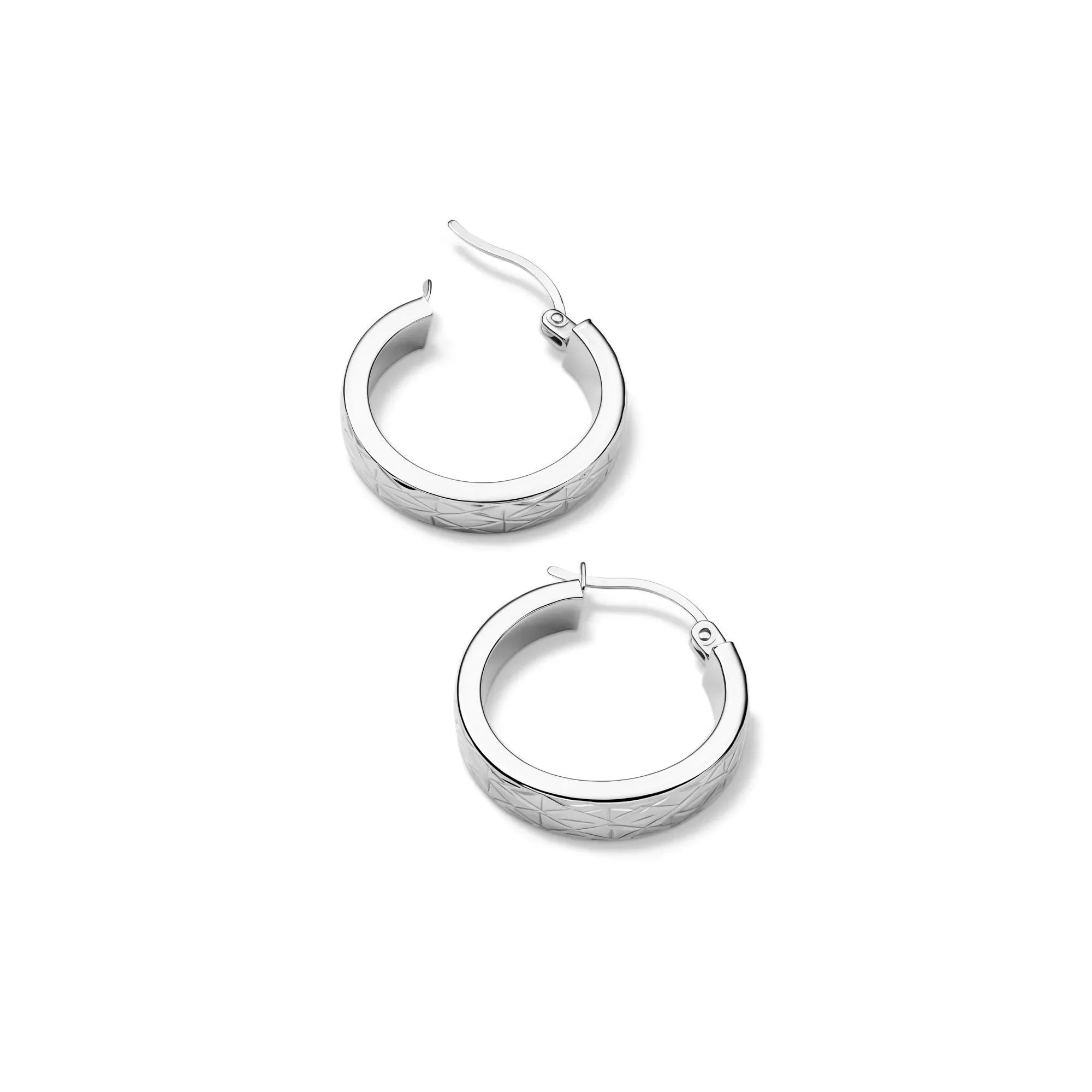 Rectangular Diamond-Cut Tube Hoop Earrings 14K White Gold Size 20.00mm - Image 2