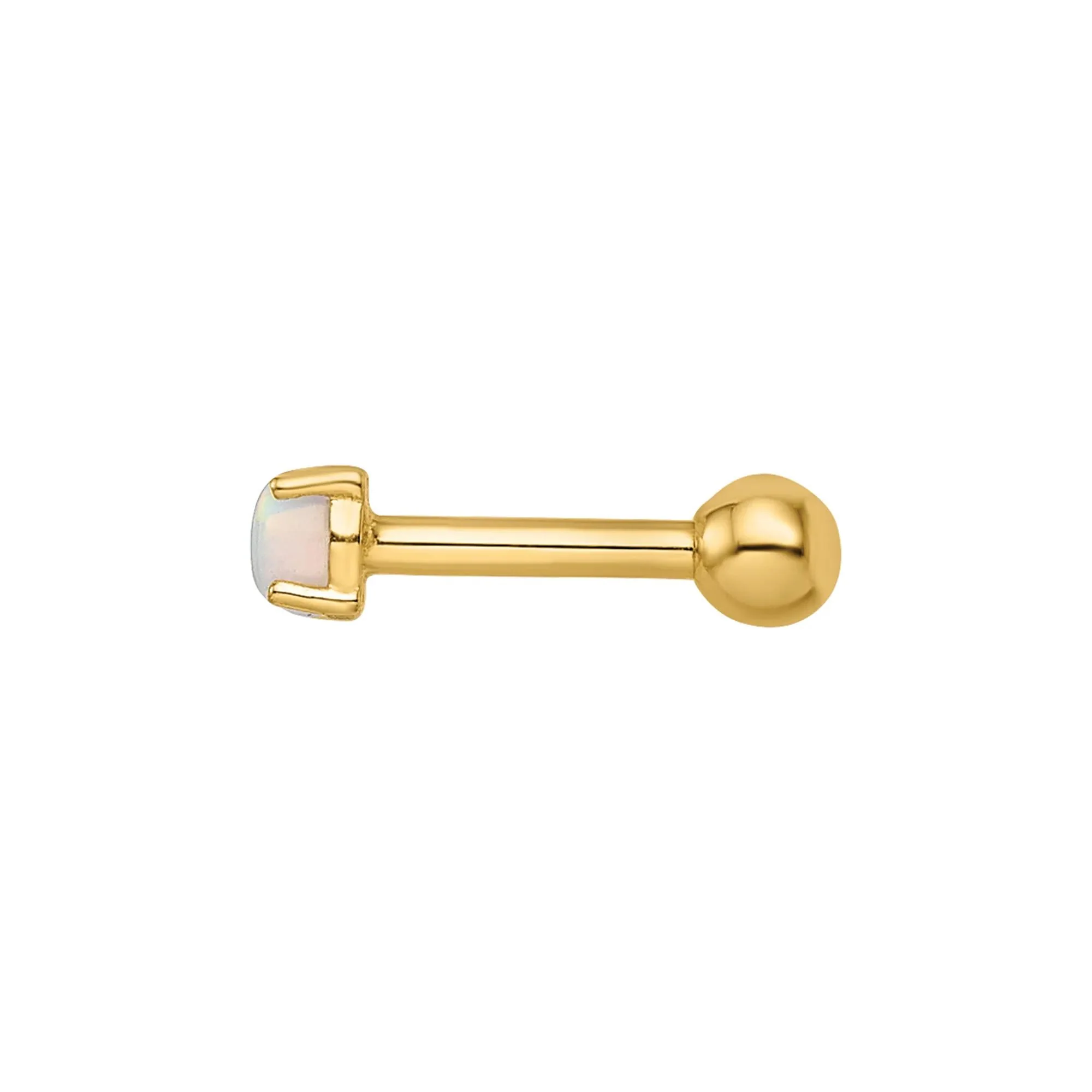 Cartilage-Friendly Lab-Created Opal Labret Stud 14K Yellow Gold 18 Gauge Size 3.10mm - Image 2
