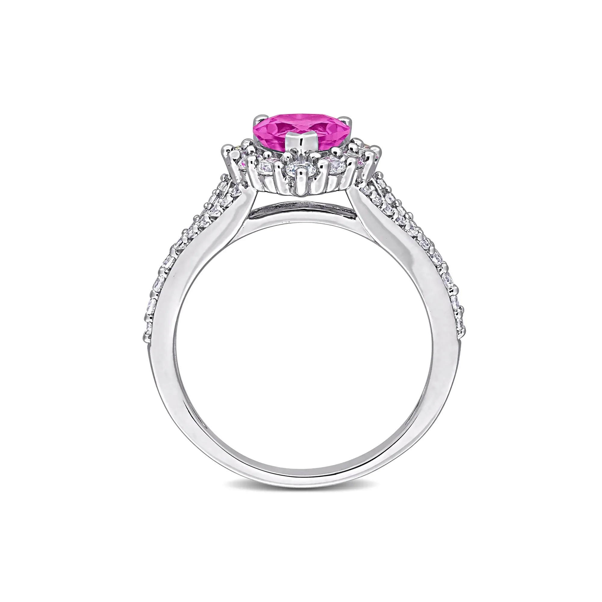 Lab-Created Pink Sapphire Heart Ring .925 Sterling Silver White Size 7 11mm - Image 2