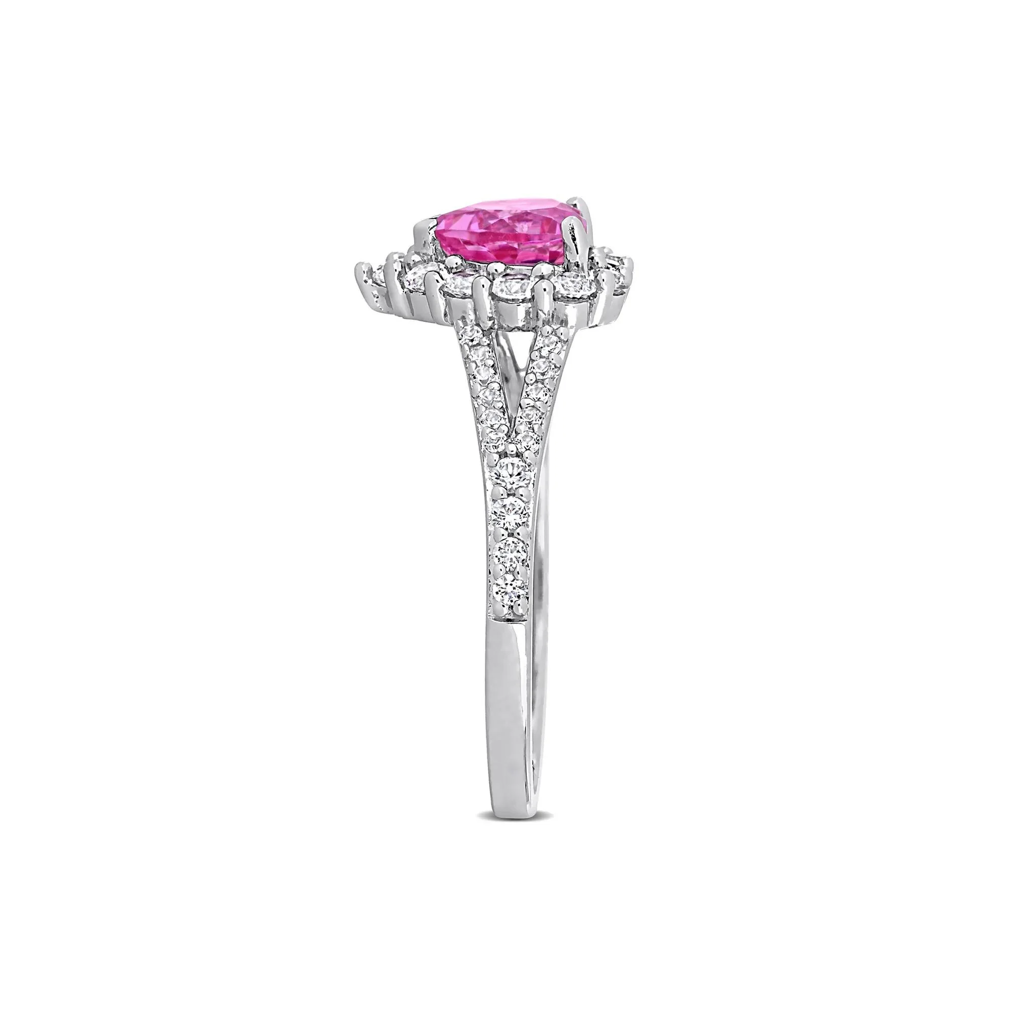Lab-Created Pink Sapphire Heart Ring .925 Sterling Silver White Size 8 11mm - Image 3