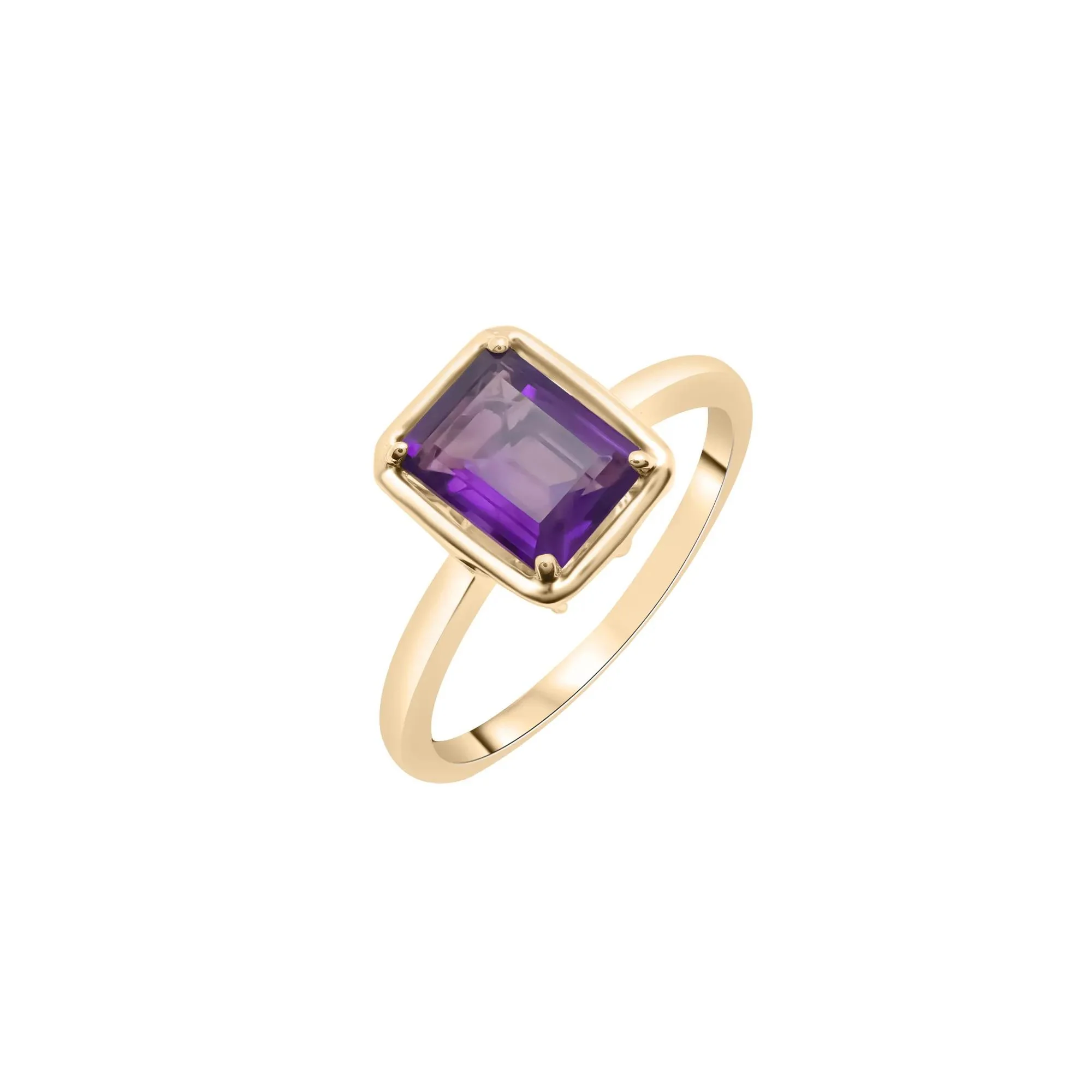 Faux-Bezel Amethyst Ring 10K Yellow Gold Size 6 1.5mm - Image 5