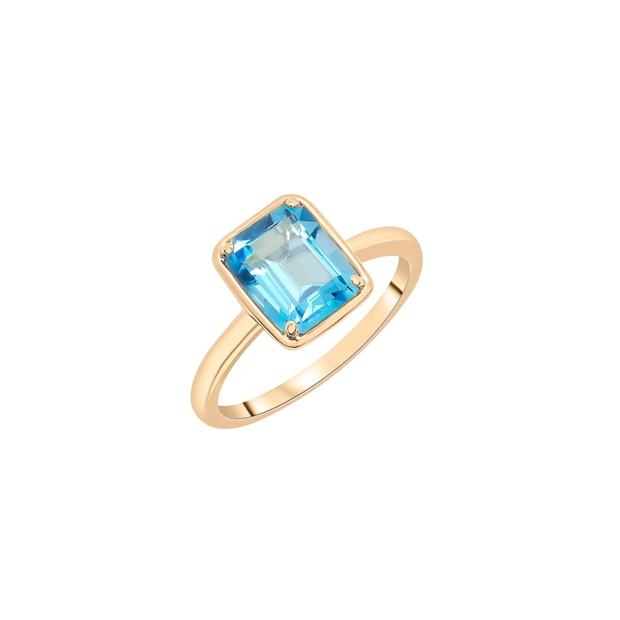 Faux-Bezel Blue Topaz Ring 10K Yellow Gold Size 7 1.5mm - Image 5