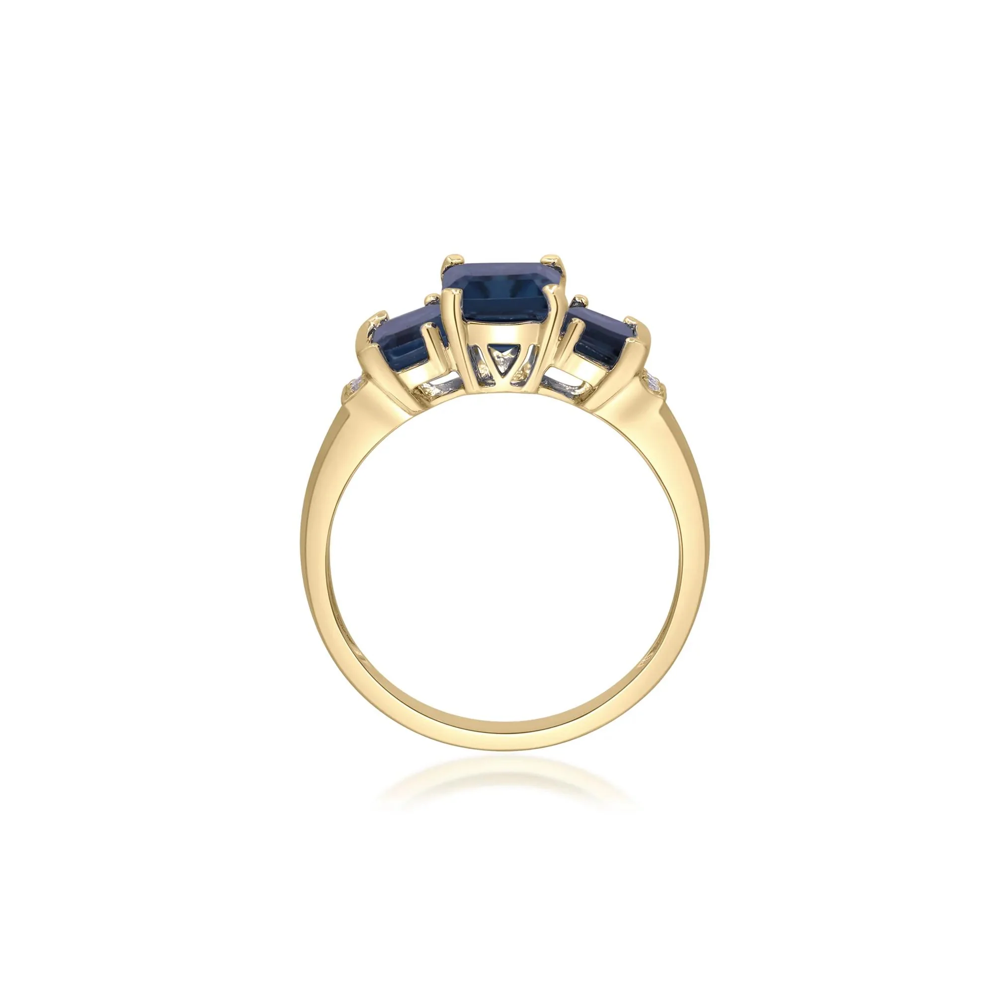 London Blue Topaz Three Stone Ring with Diamond Accent 10K Yellow Gold Size 6.5 2mm - Image 2